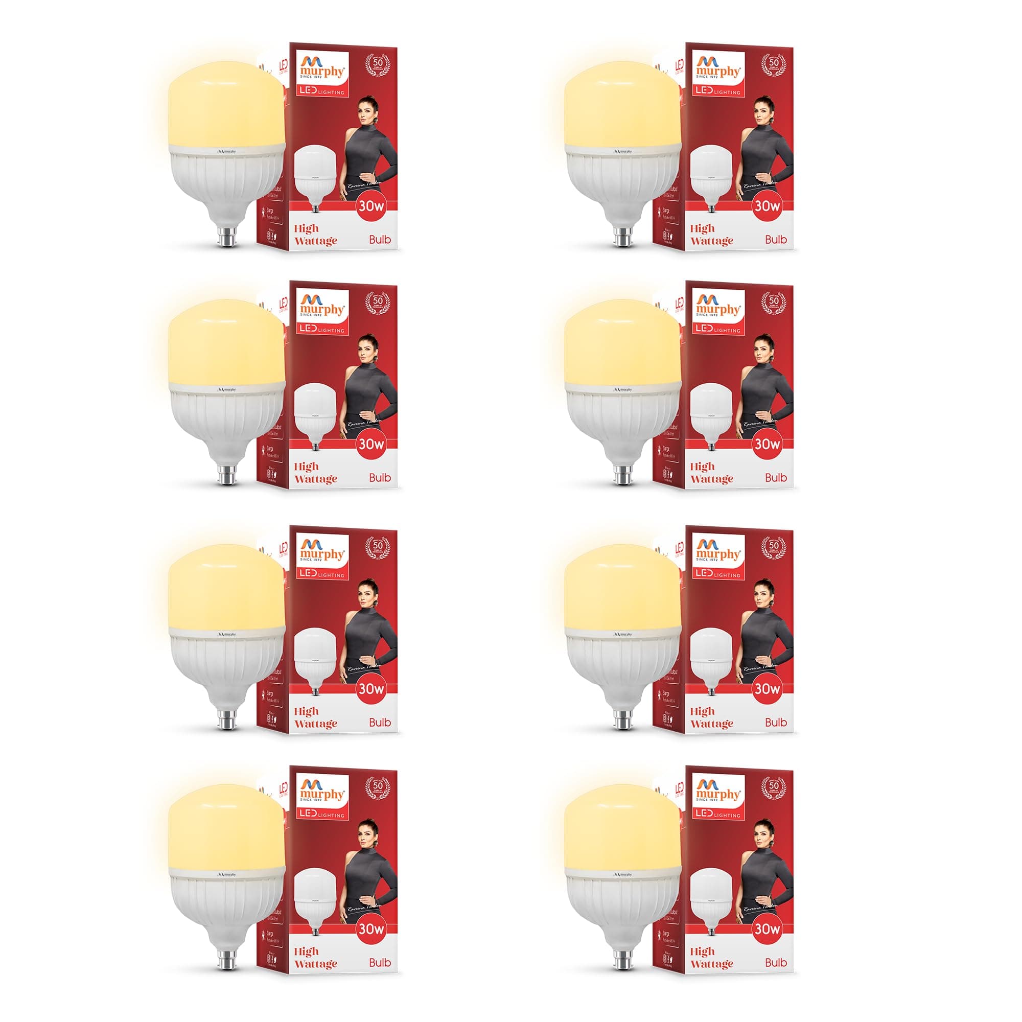 Murphy Base B22 30-Watt LED Globe High Wattage Bulb (Pack of 8, Warm White)