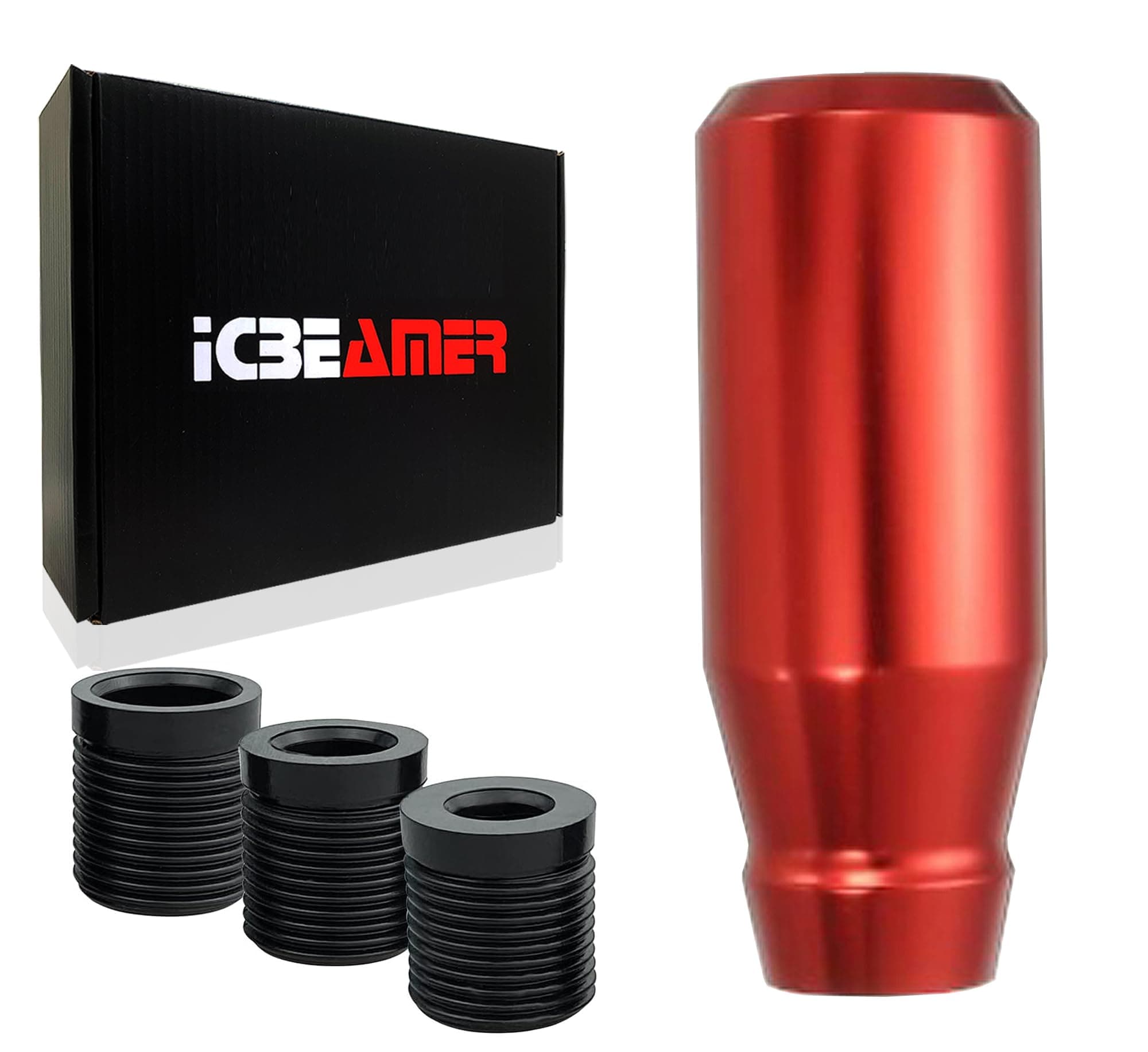ICBEAMER Red Aluminum Shift Knob | Fits Automatic and 4, 5, 6 Speed Manual Transmission Vehicles | Interior Car Gear Lever Stick Shift Handle | Automotive Replacement Parts | 1 Piece