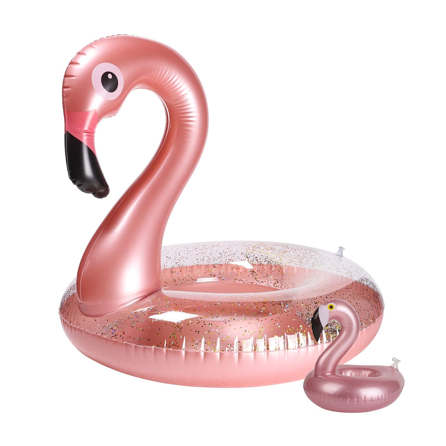 GROBRO7 2Pack Summer Inflatable Flamingo Pool Float Drink Holder Set Elegant Vinyl Swimming Floaty Pool Toy with Glitters Outdoor Water Lounge Inflatable Raft with Floating Coasters for Adult Kid