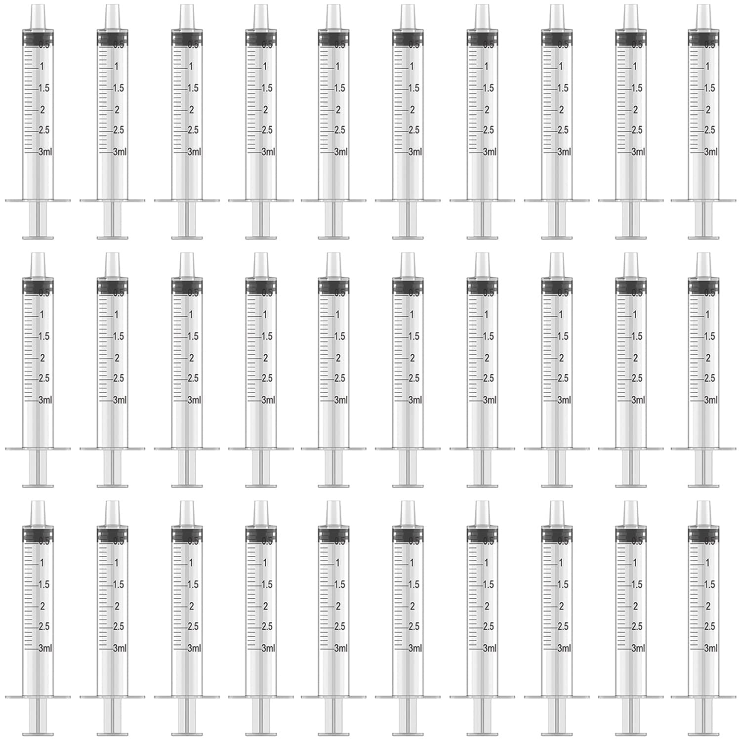 50 Pcs 3ml 3cc Syringe No Needle Plastic Syringe for Pets Oral, Refilling, Oil or Glue Applicator, Measuring or Transfering Tiny Amount of Liquids, Without Cap