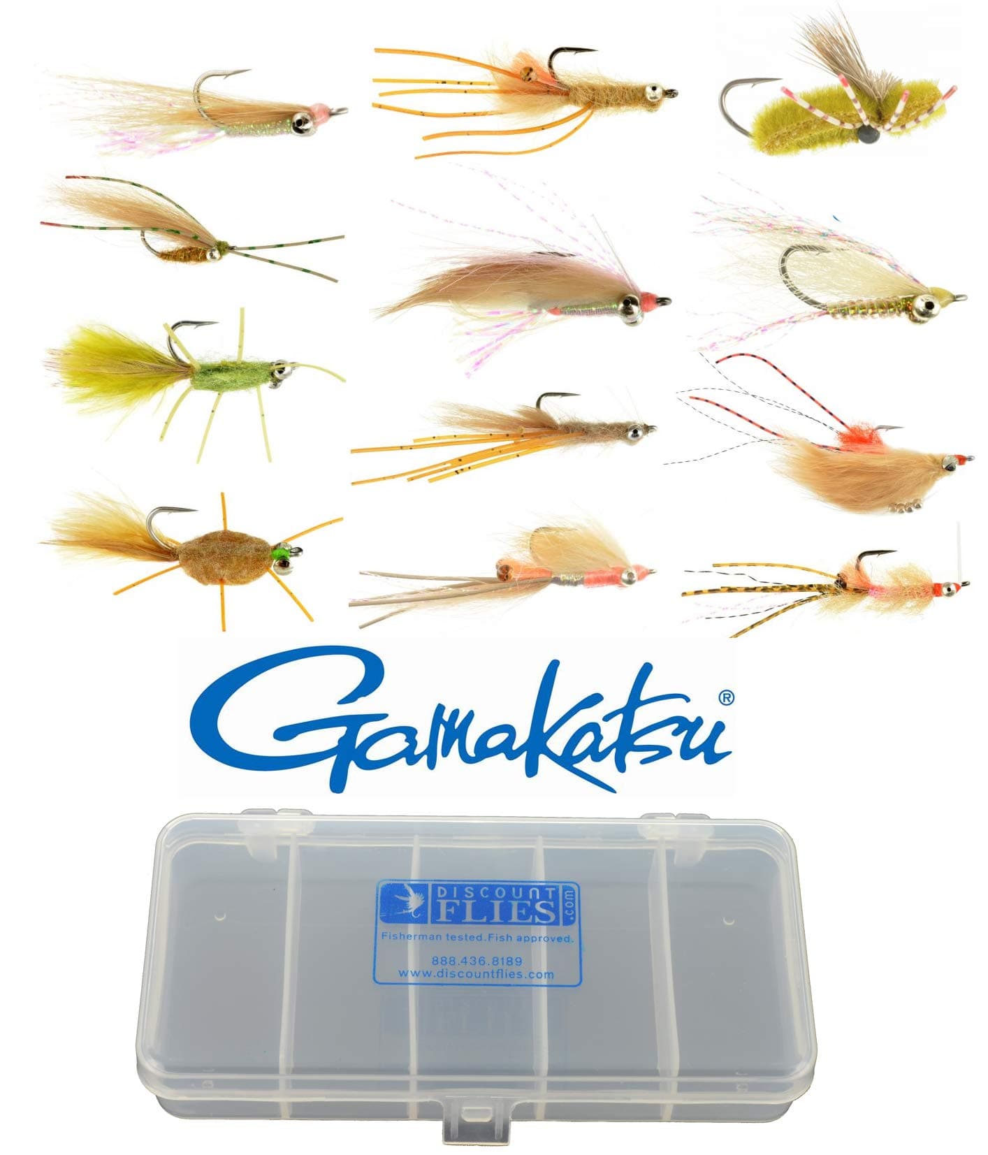 Discountflies Bonefish & Permit Flats Fly Collection 12 Flies + Fly Box