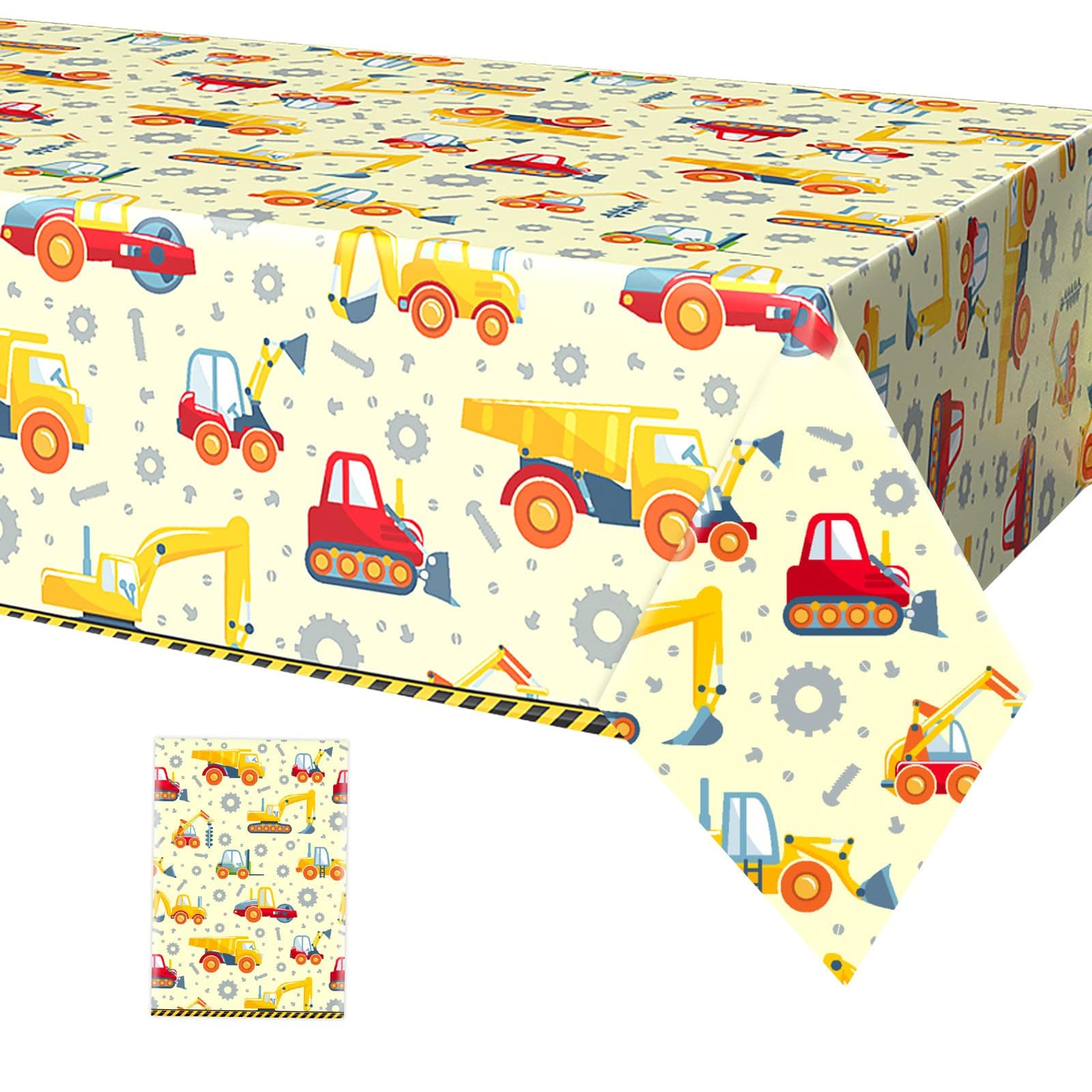 FunHot Construction Tablecloth, Yellow Construction Table Cover, 54 x 108 Inch Rectangle Construction Vehicles Print Tablecloth for Kids Boys Birthday Digger Construction Theme Party Decorations