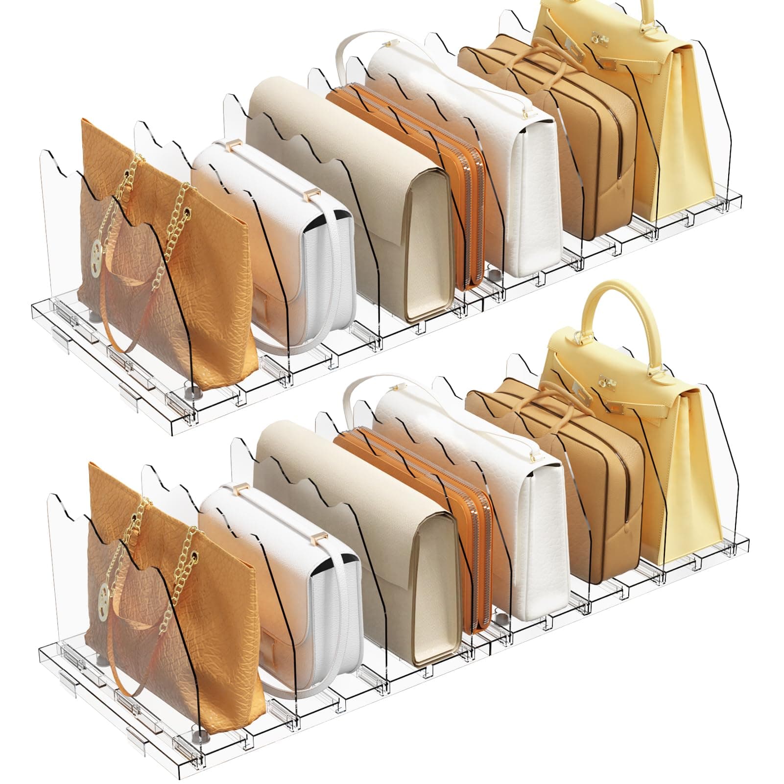 Adjustable Shelf Divider for Closet, 2 Pack Clear Purse Organizers for Closet Acrylic Handbag Separators Storage Organizer Bookshelf Separator Dividers in Bedroom, Office