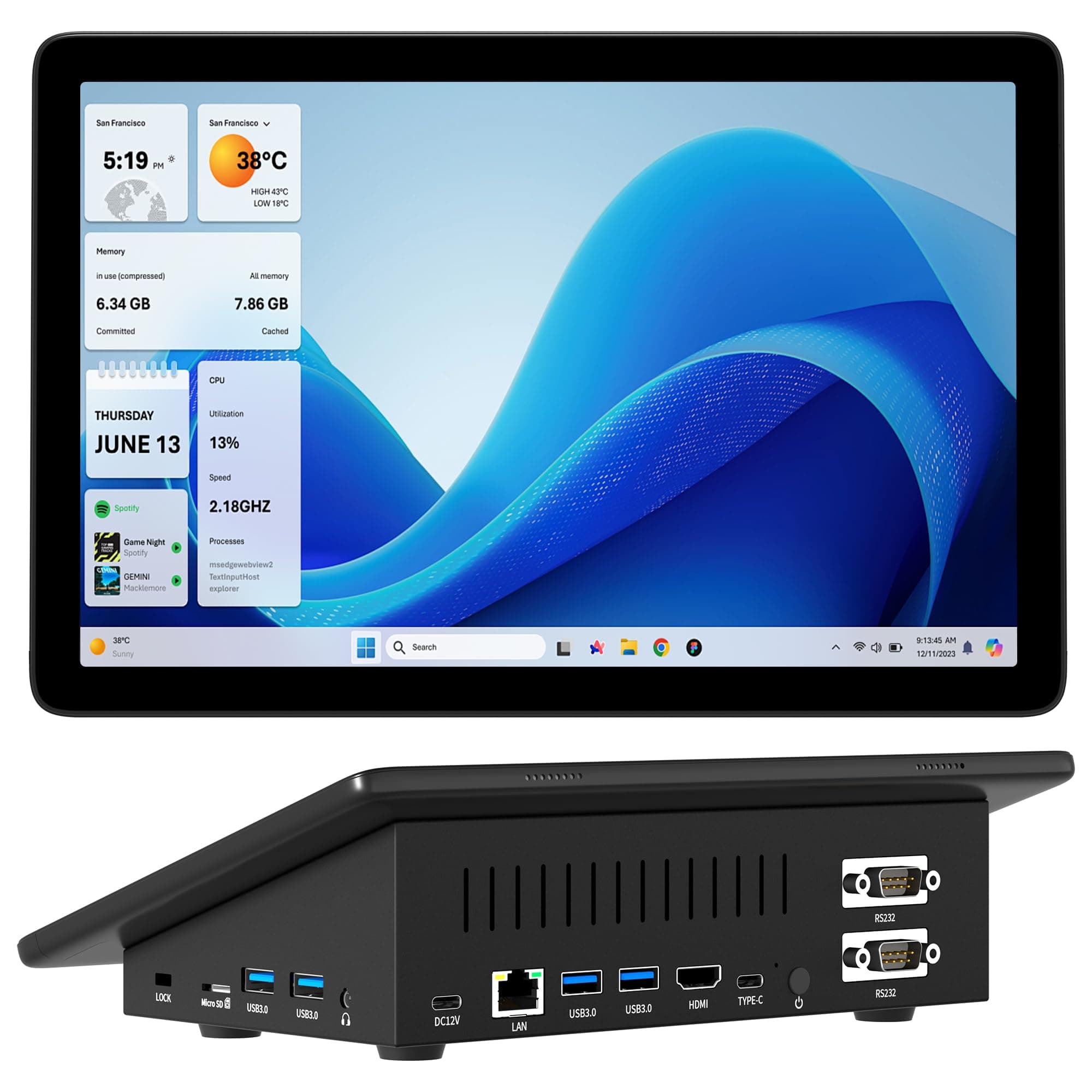 HIGOLEPC MINI PC,10.1 Inch Touchscreen Win 11 Pro Mini Computer, Celeron N5095 8GB RAM/128GB ROM Mini PC with Screen,Dual RS232 HDMI,BT 5.0,WiFi 5.0,Type-C,Support Auto-Boot.