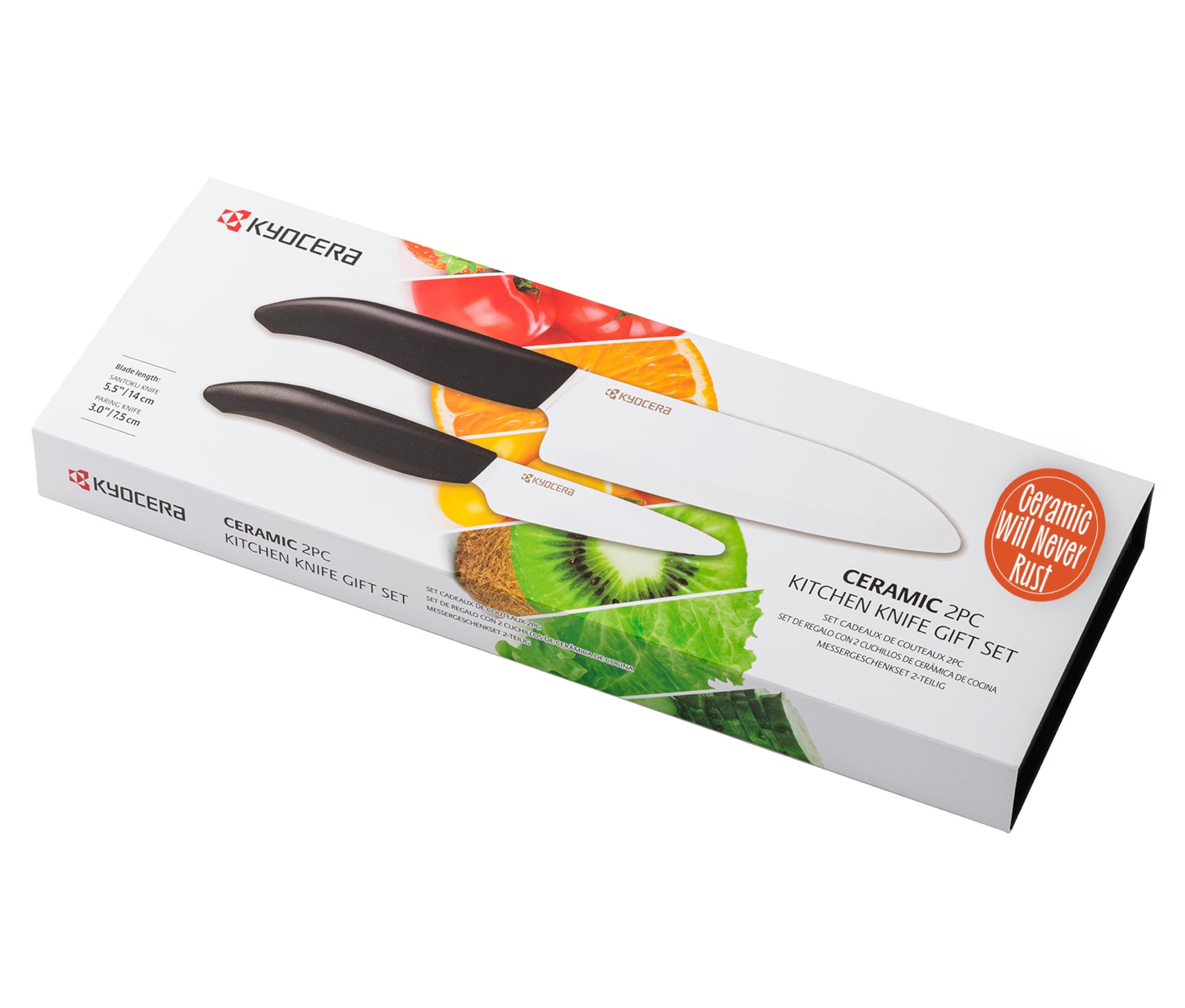 Kyocera 5.5" & 3" White Blade Black Handle - Gift Box Knife Set