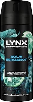 Lynx Fine Fragrance Collection Aqua Bergamot Premium Body Spray Men's Deodorant infused with bergamot, sage, & juniper essential oils for 72 hours of freshness 150 ml