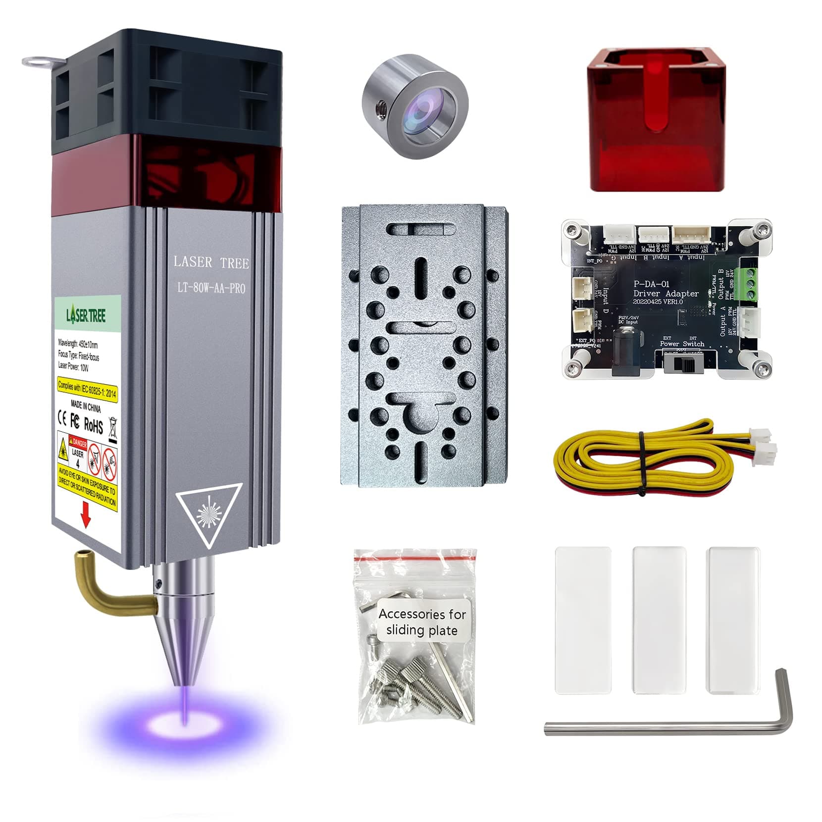 Laser Module, 10W Optical Power Laser Engraver Module Upgraded Air Assist Metal Nozzle & Protective Cover, Laser Module for Laser Cutter Laser Engraver Machine, Laser Engraver for Wood and Metal 24V