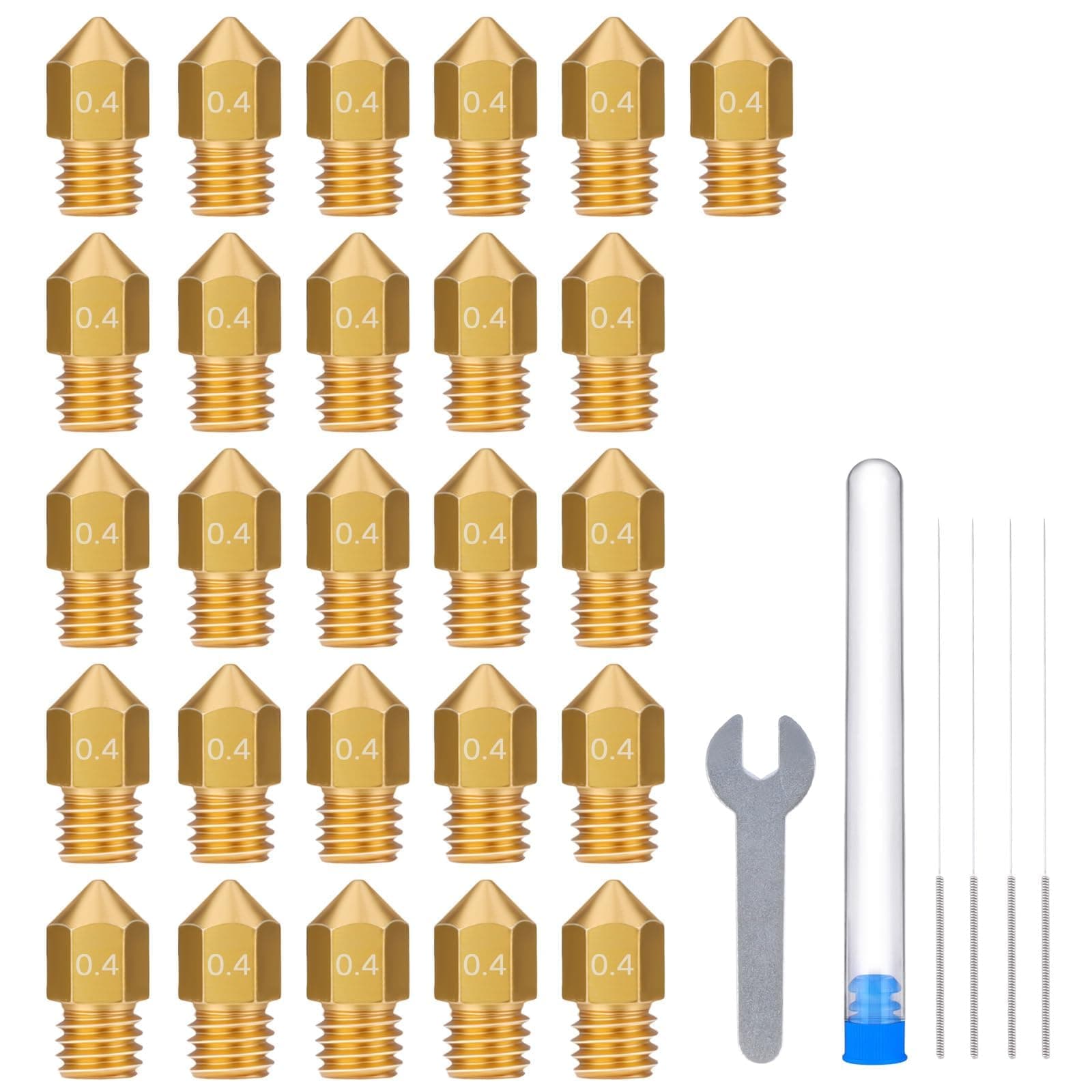 ELEGOO 26 Pcs 0.4mm MK8 Nozzles, 3D Printer Brass Hotend Nozzles with Needles and DIY Tools for Neptune 3/3 PRO/3 Plus/3 MAX High Compatiblity