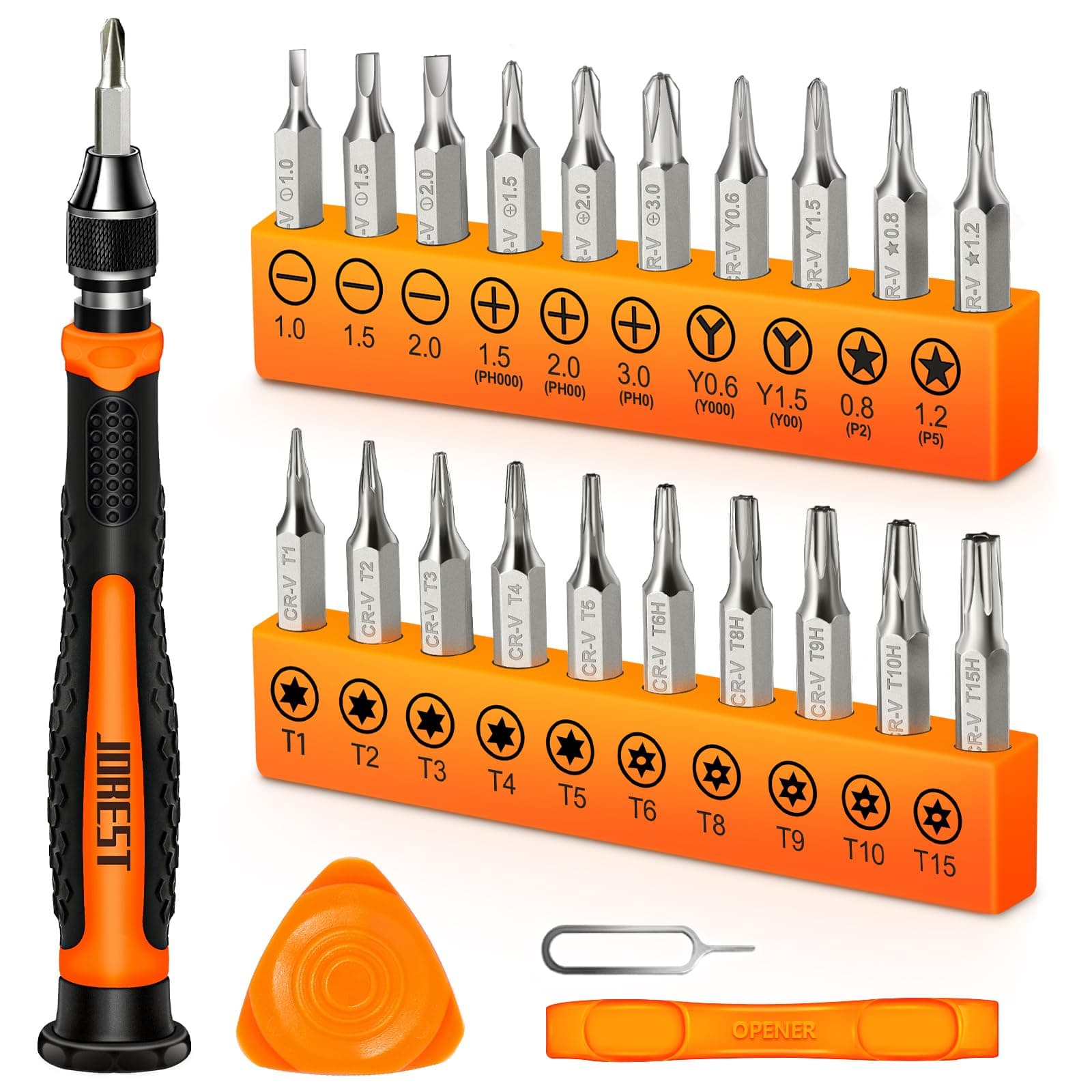 JOREST 24 Pieces Precision Mechanic Screwdriver Set, Mini Tool Kit with Torx T1 T2 T3 T5 T6 T8 T9 T15, Triwing Y00, Star P2/P5, Phillips PH00, -1.5/2.0, etc., for PS4, Switch, Laptop, PC, Glasses,