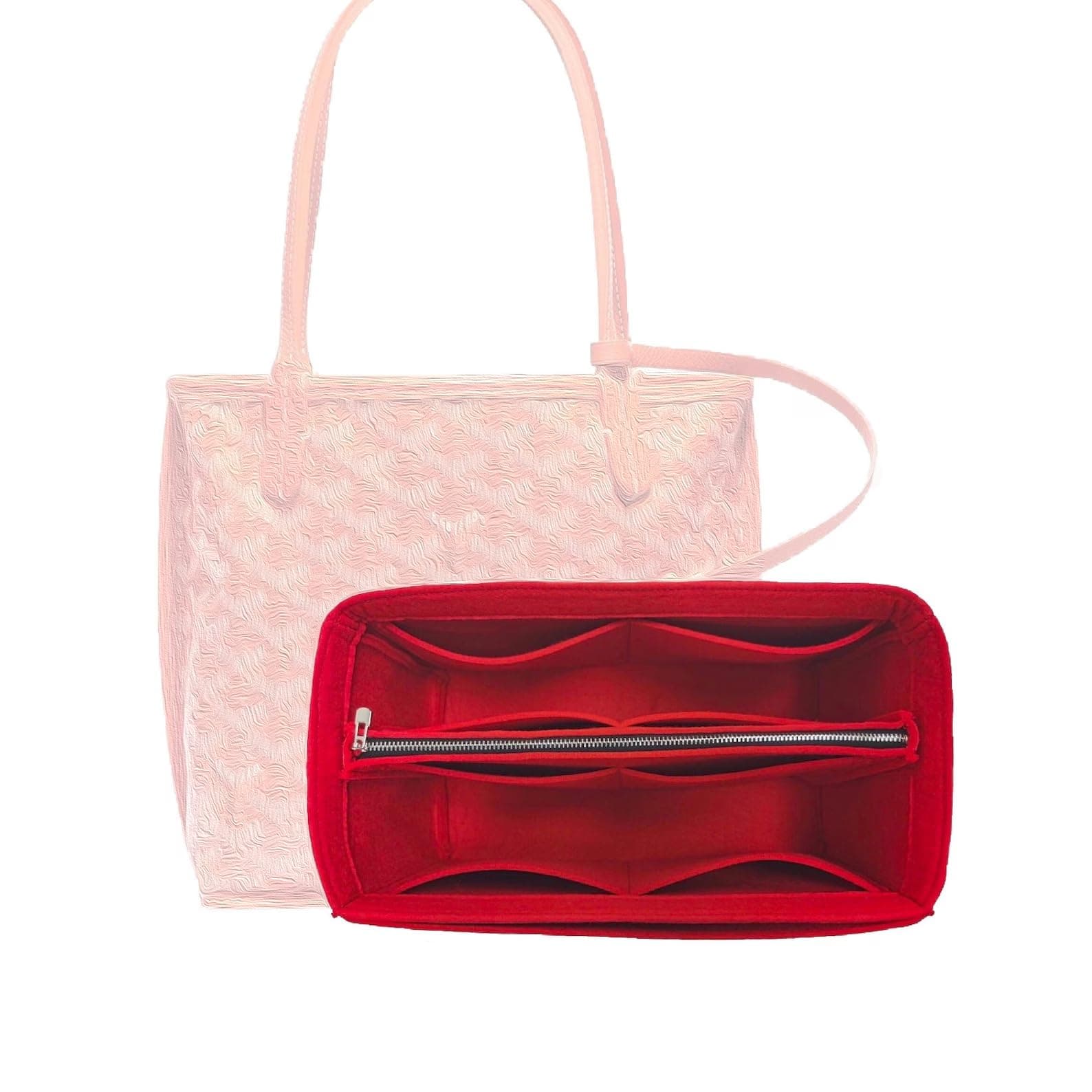 Divitize Premium Purse Organizer for Mini Anjou Bag Organizer Insert, fits Anjou PM Organizer, Anjou GM Insert, Handmade 2mm Thick Oval Shaped Felt Snug Sturdy Silver Zipper (For Anjou PM, Tea)