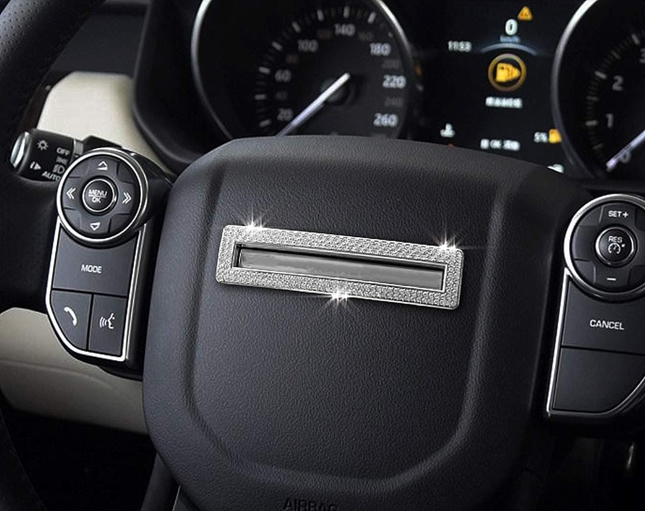 Bling Interior Accessories Fit for Land Rover Range Rover Range Rover Sport 2013-2017 Rhinestone Crystal Sticker Modification Accessories (Silver, Steering Wheel Logo Sticker 1pcs)