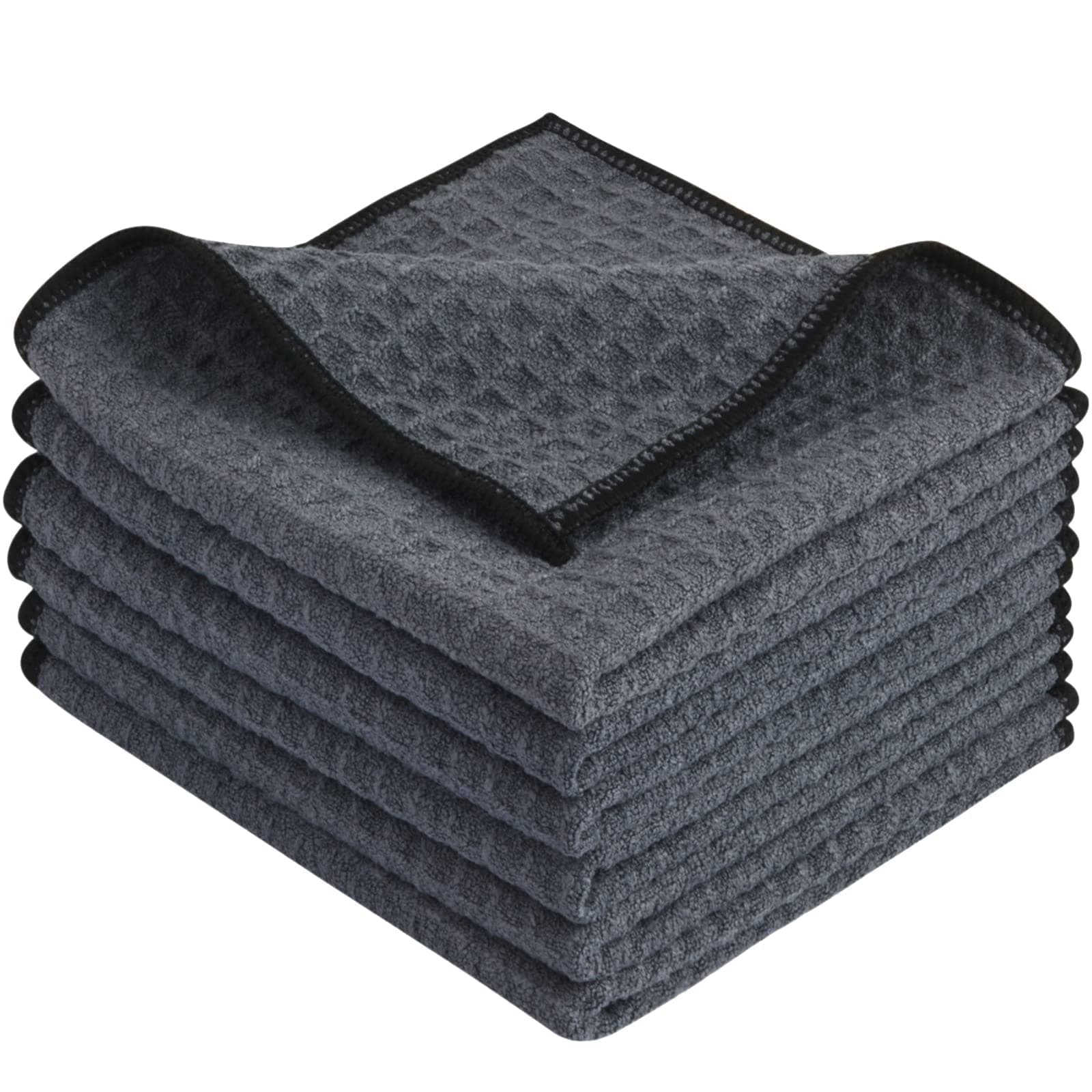 – 6 Pack Microfibre Drying Towels Waffle Dish Cloth Super Absorbent Washable Kitchen Tea Towels 30 x 30 cm Grey