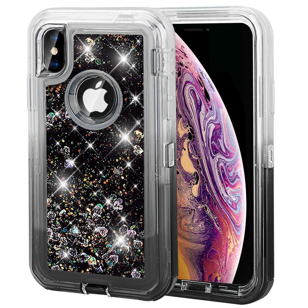 MAXCURY Case for iPhone Xs Max Case, Gradient Glitter Liquid Quicksand Heavy Duty Full-Body Protection Shockproof Girls Women Case for iPhone Xs Max in 6.5 Inch (Gradient Black)