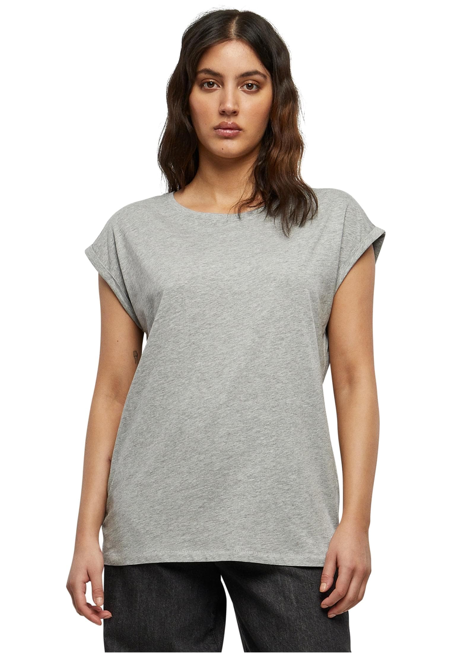 Urban Classics Women's Ladies Extended Shoulder Tee Basic T-Shirt with Capsleeves, Shortsleeve T-Shirt Top with Crew Neck (pack of 1)
