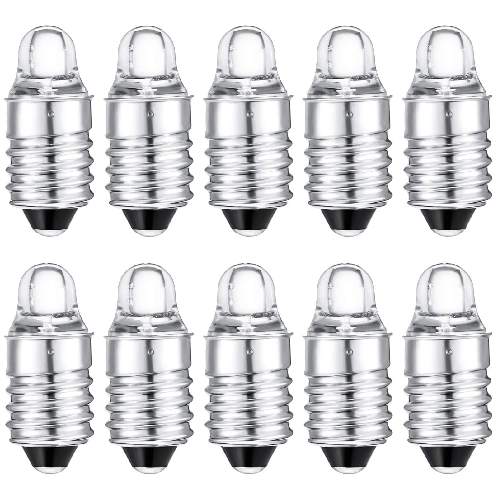 Honoson 10 Pieces E10 LED Bulbs 3 Volt Miniature Flashlight E10 Replacement Bulbs Mini Lamps Cool White