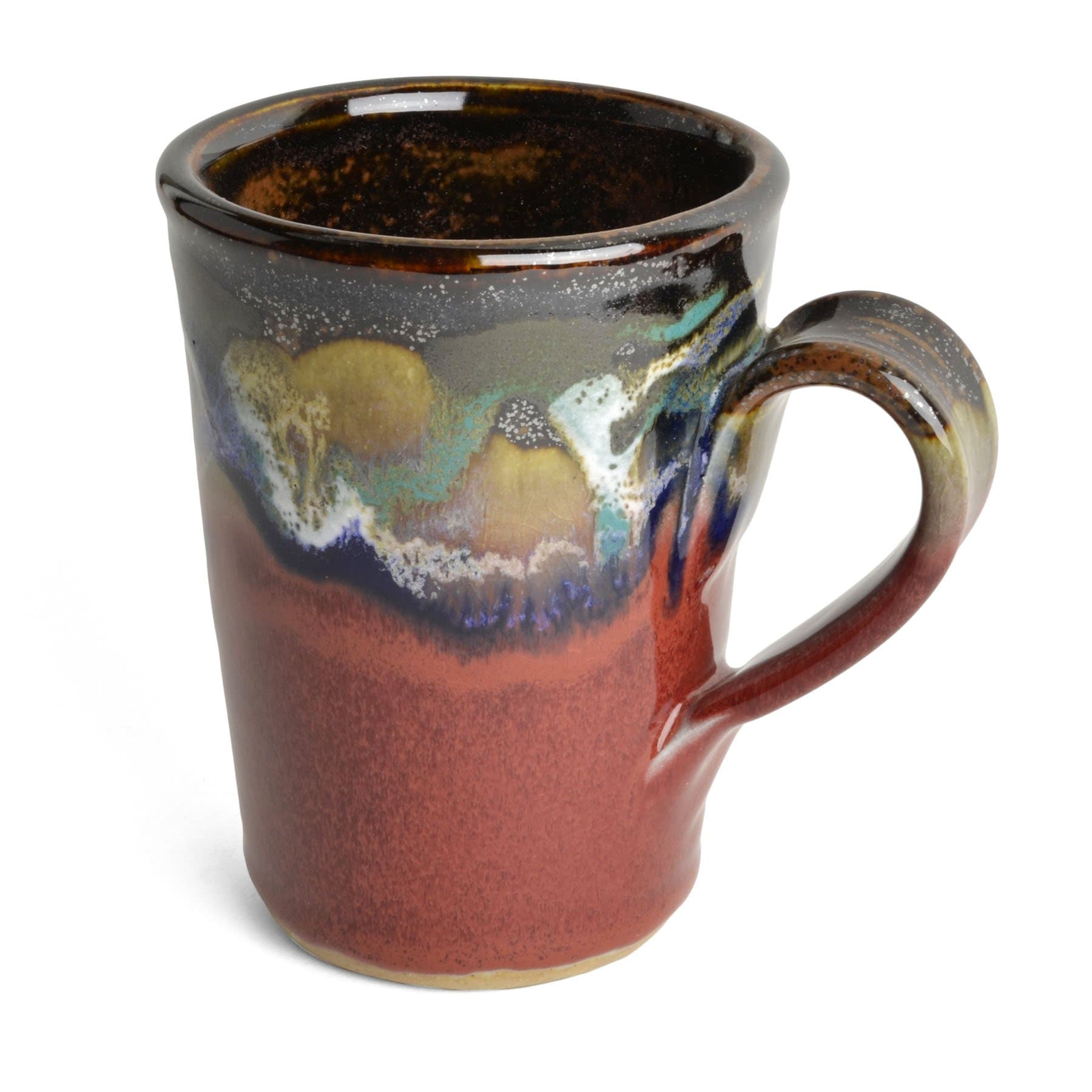 Handmade American Pottery Coffee Mug, Red/Multi