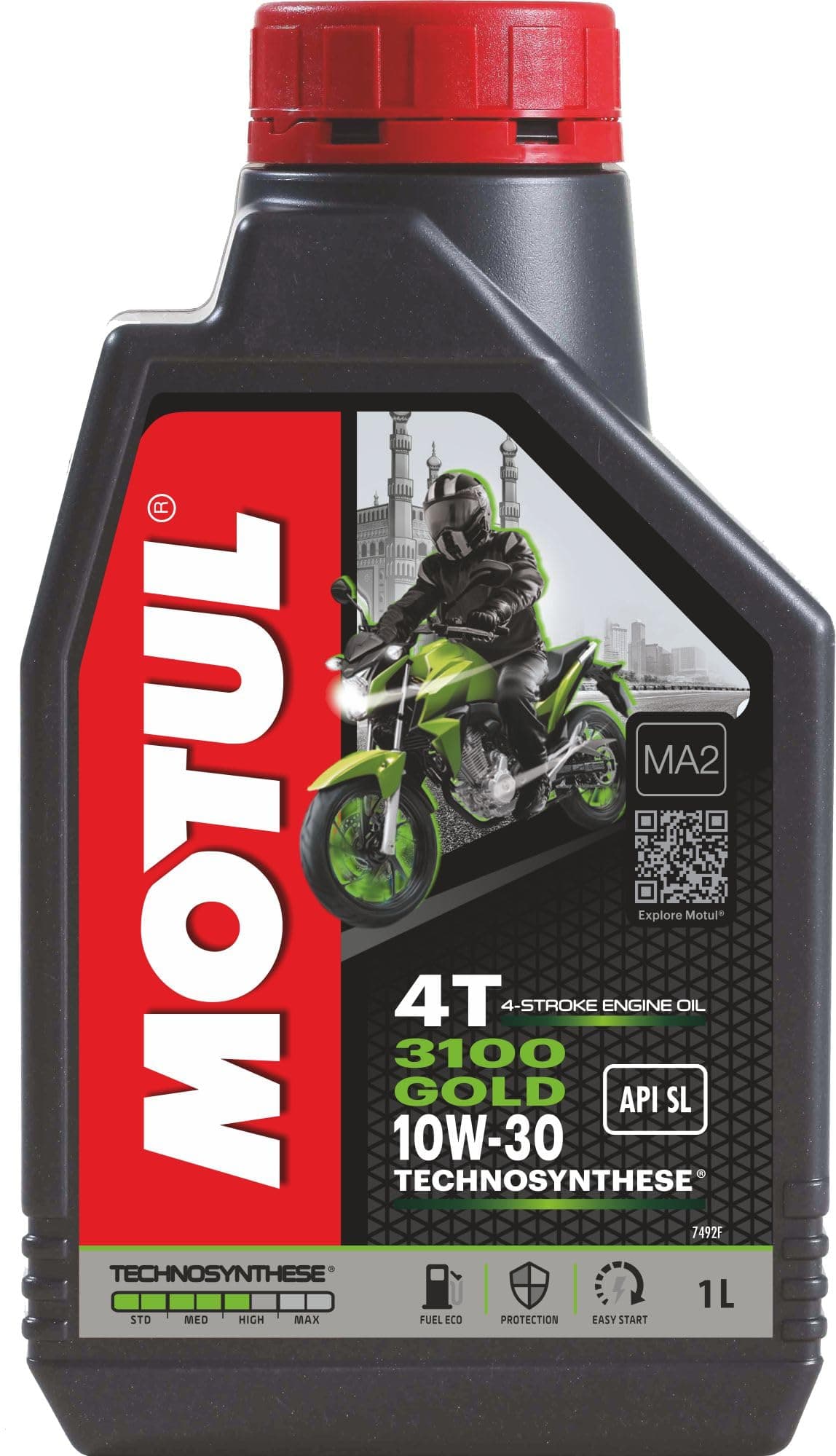 Motul 3100 4T Gold 10W30 API SM Technosynthese High Performance Semi Synthetic Engine Oil for Bikes (1 L)