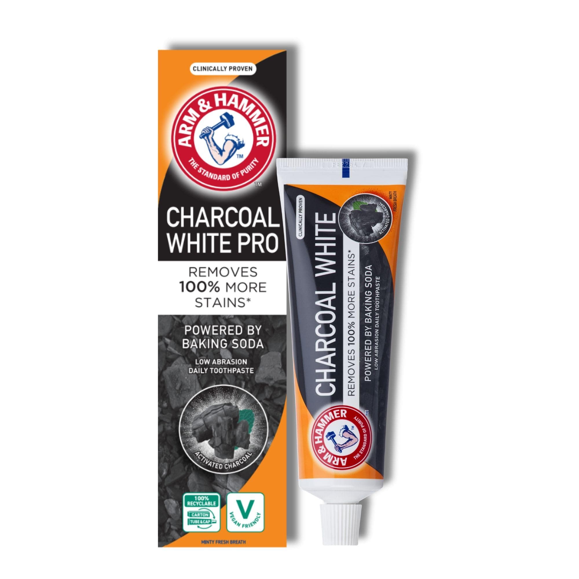 Charcoal White Toothpaste, Activated Charcoal Teeth Whitening Toothpaste with Baking Soda for Deep Clean & Stain Removal, 75 ml Tube