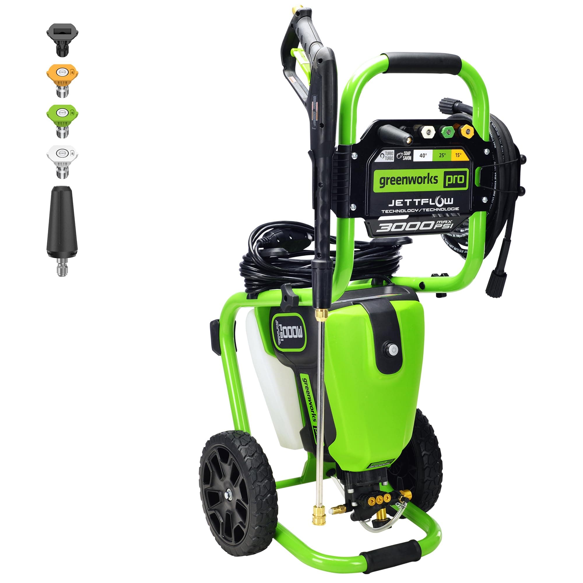 Greenworks Pro Brushless 3000 PSI (CSA Certified) 2.0 GPM Max / 1.1 GPM Electric Pressure Washer (Rugged Steel Frame, 25 FT Hose, 35 FT GFCI Power Cord)