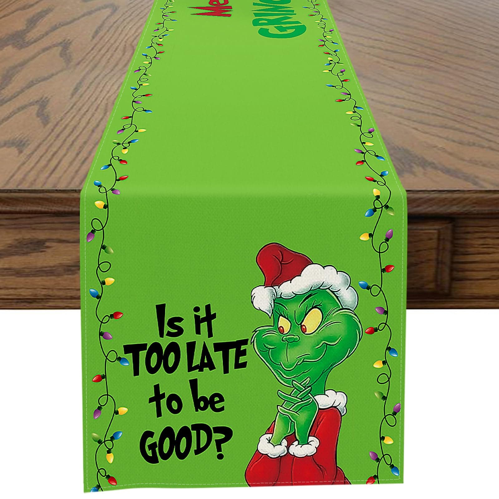 OhokChristmas Decor Table Runner for Kitchen Dining Table Thanksgiving Day Table Runner for Living Room Farmhouse Table Runners for Party Home Decor (Grinch is It Too Late yo Be Good)