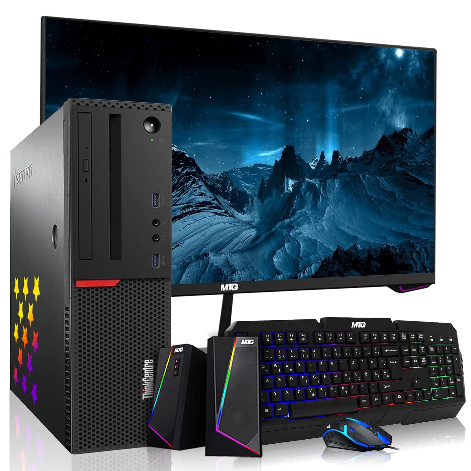 Lenovo Desktop PC Gaming Bundle - Intel Core i7, 16GB RAM, 512GB SSD, 27-inch Monitor, GT 1030 2GB, RGB Speaker, RGB Keyboard Mouse, WiFi, Win 10 Pro (Renewed)