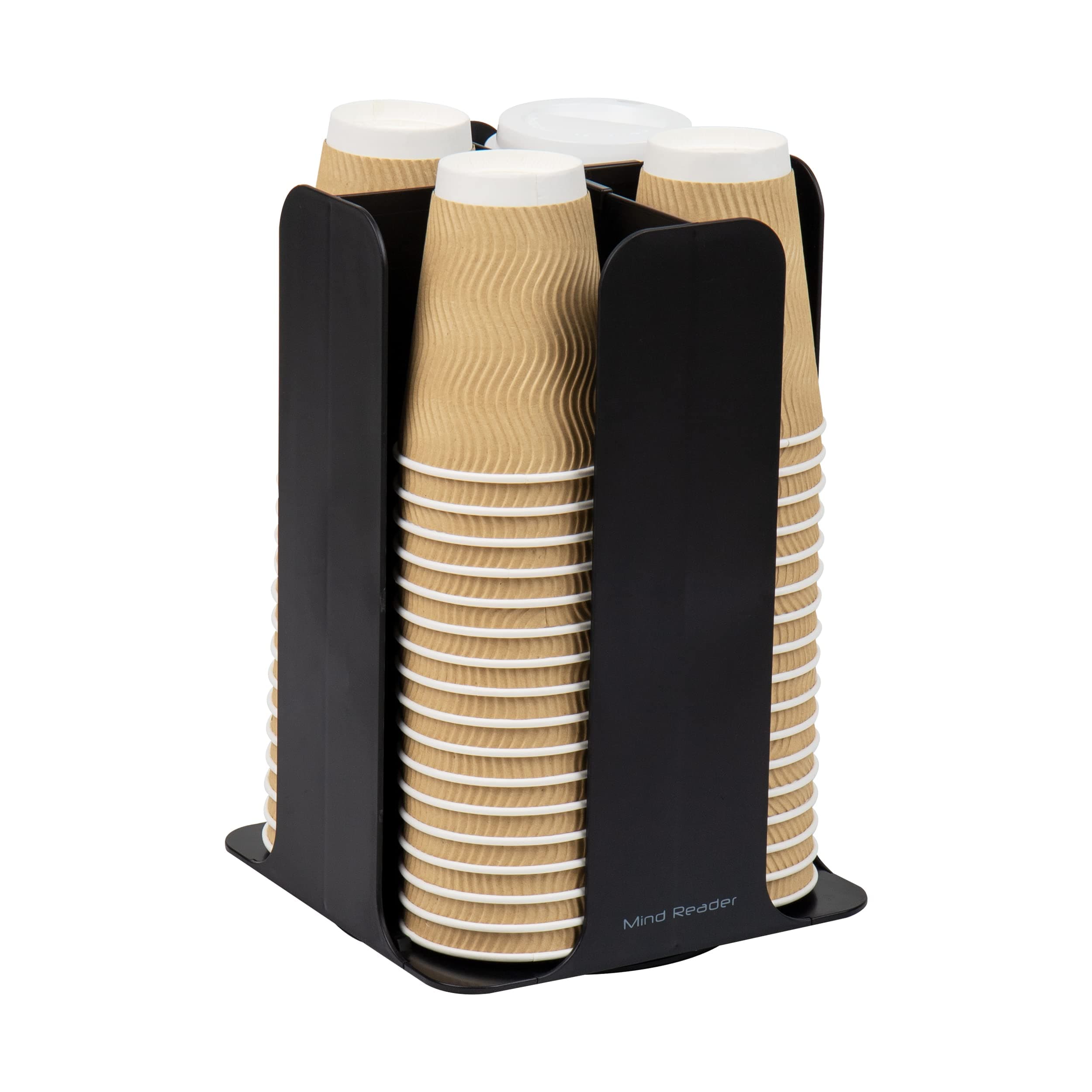 Mind Reader Cup and Lid Carousel, Countertop Org, Coffee Bar, Beverage Cup Holder, Plastic, 7.75"L x 7.75"W x 11.5"H, Black