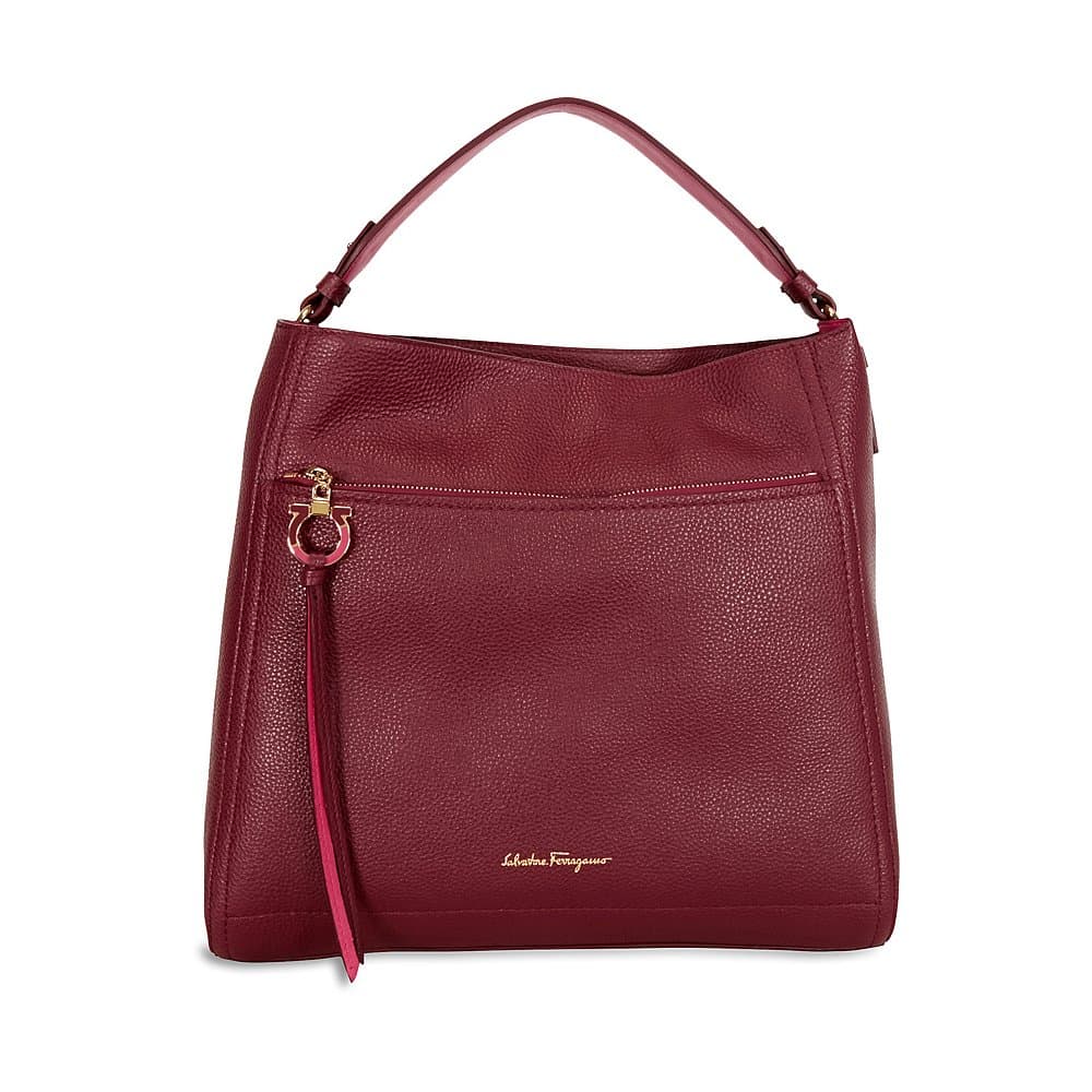 Ferragamo Ally Large Leather Hobo Bag - Opera
