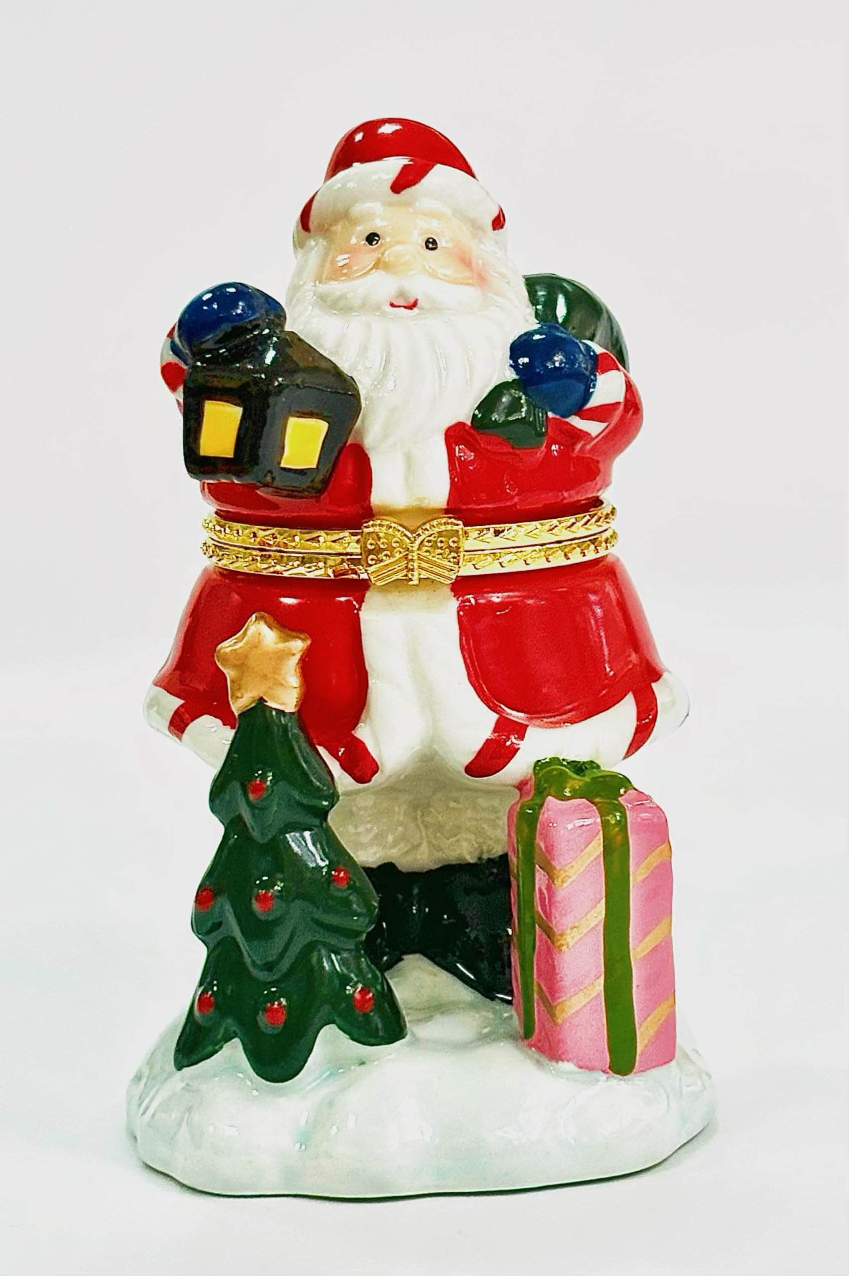 3.94"H Hand drawn ceramic hinge jewelry box, unique mini ring necklace jewelry storage, cute and interesting storage space, small statue collection souvenir home decoration (Santa trinket box)