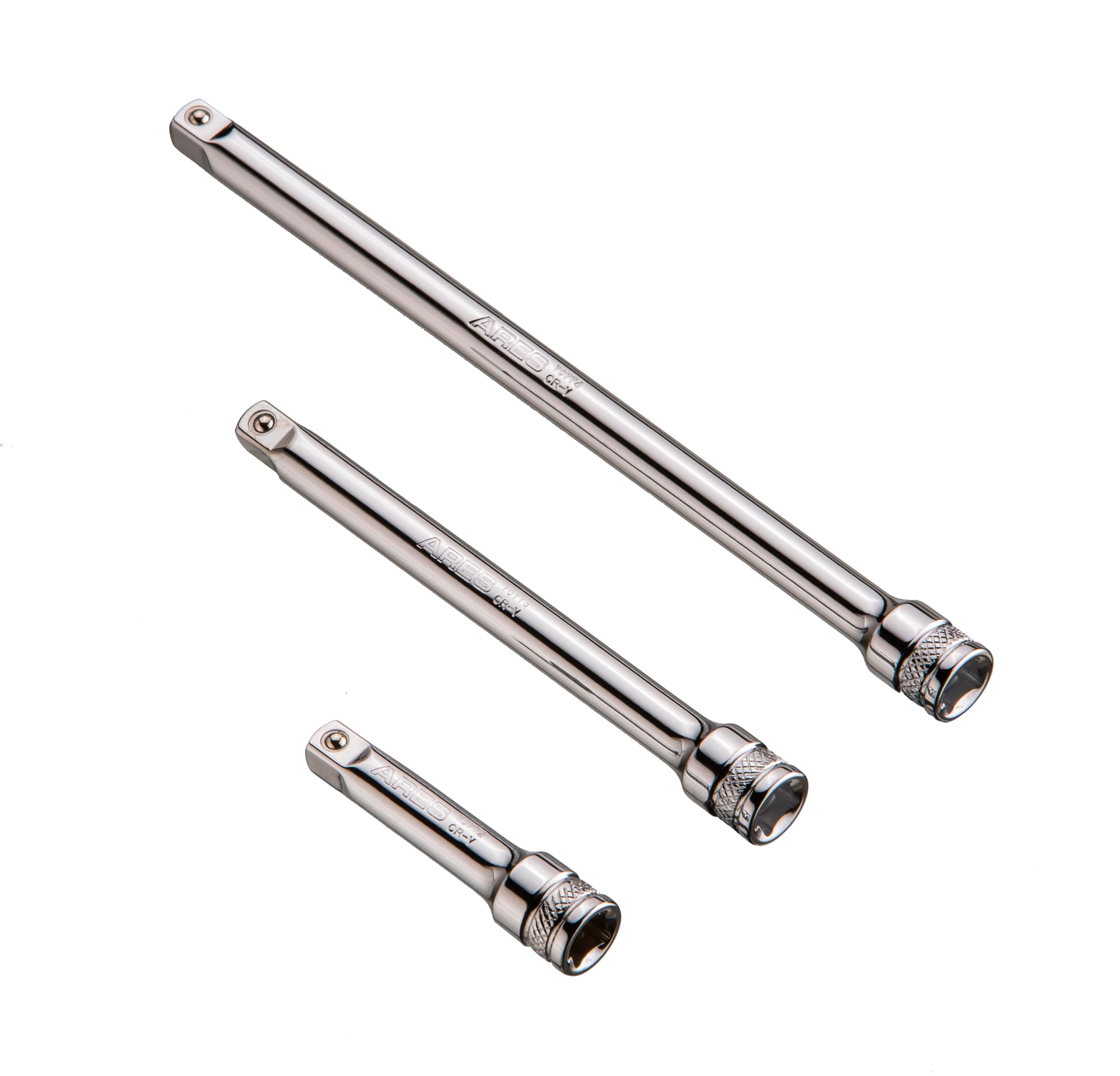 ARES 70245-3-Piece 1/2-Inch Drive Socket Extension Set - Includes 3-Inch, 5-Inch and 10-Inch Extensions - Premium Chrome Vanadium Steel with Mirror Finish