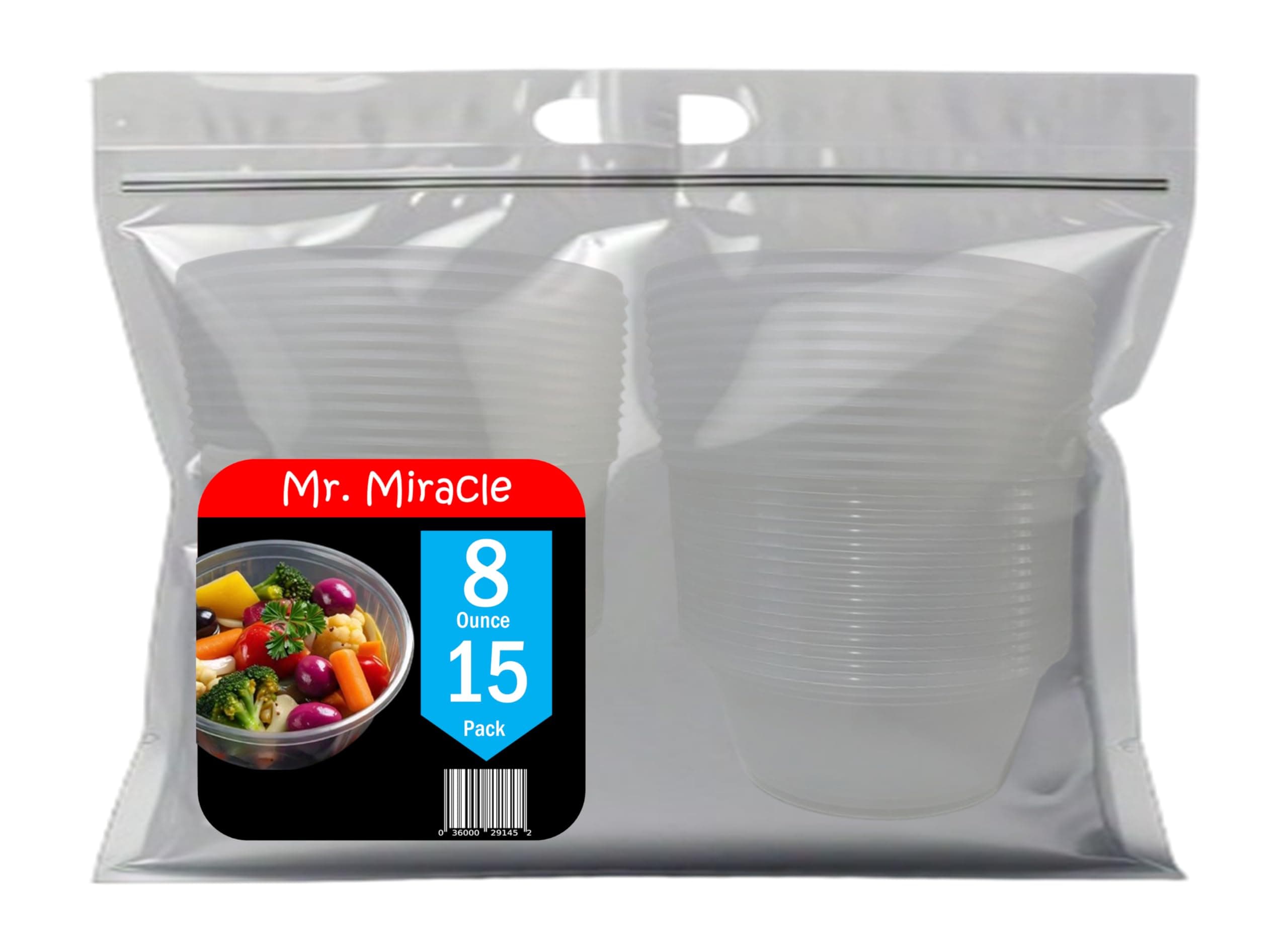 Mr Miracle 8OZ Deli Containers with Lids - 15 Pack of 8 oz Clear Airtight Reusable Plastic Food and Multi-Purpose Deli Containers - Microwave, Freezer, and Dishwasher Safe