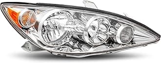 JSBOYAT Headlight Assembly Replacement for 2005 2006 Toyota Camry LE XLE SE (Chrome Housing & Amber Reflector), Passenger Side
