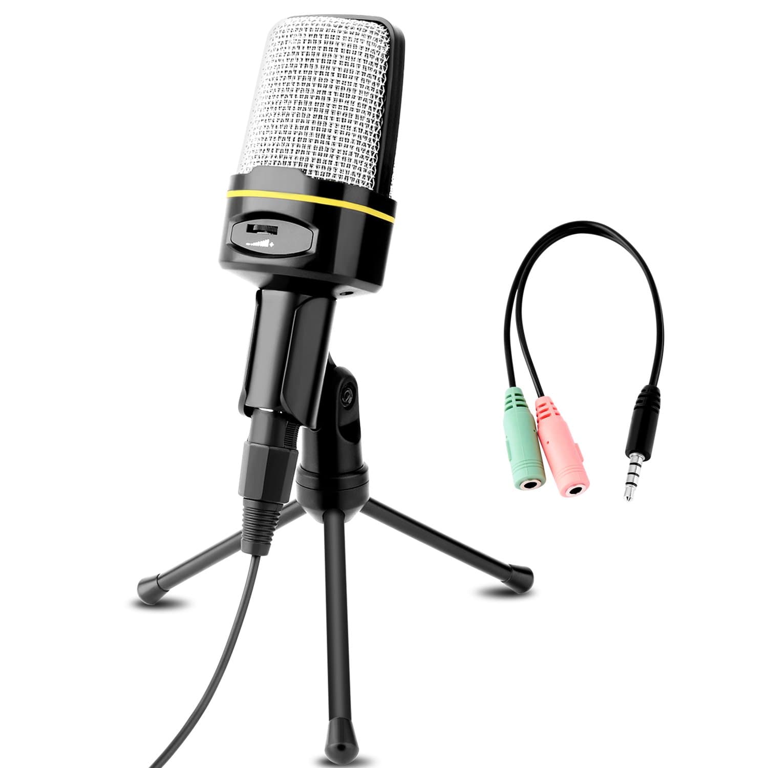 Professional Condenser Microphone, Venoro Plug & Play Microphone with Tripod for PC, Computer, Phone for Games, Podcast, Broadcasting (Black)