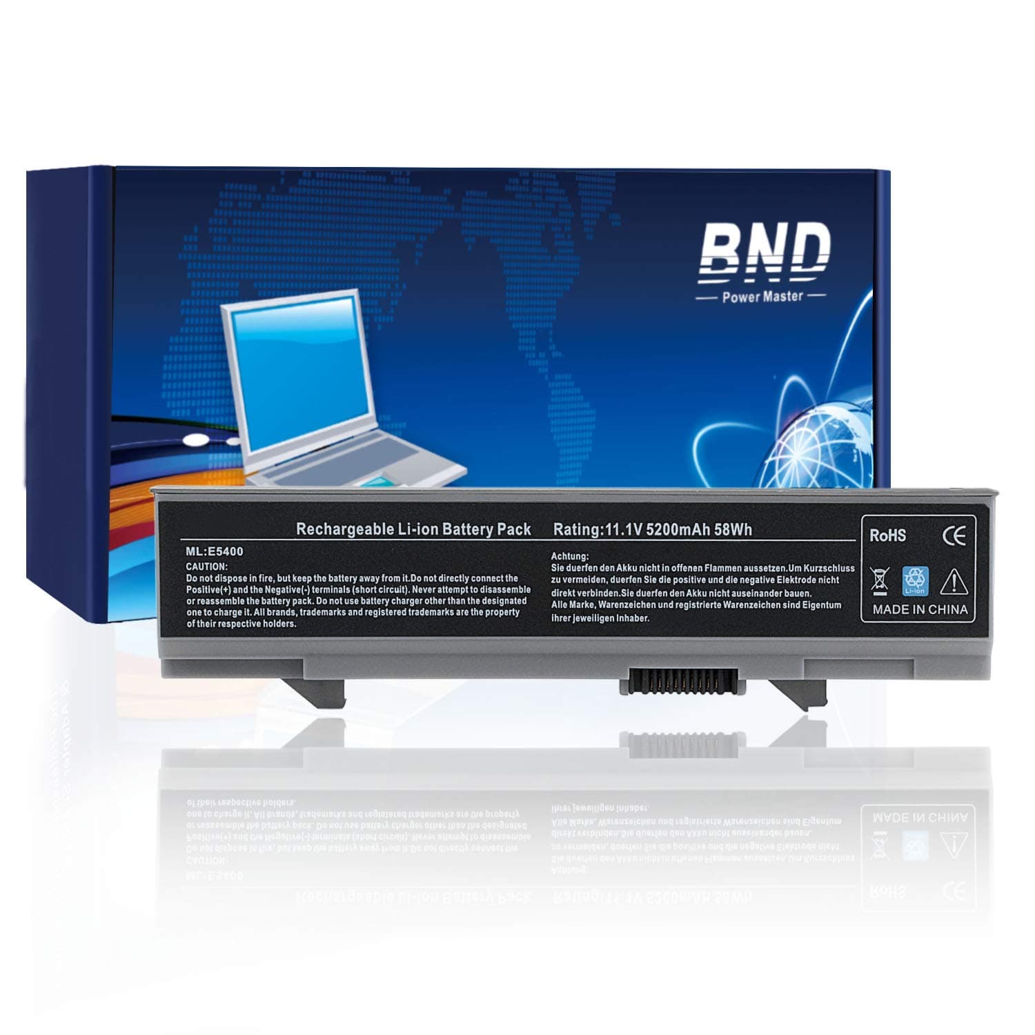 BND KM742 Laptop Battery Replacement for Dell Latitude E5400 E5410 E5500 E5510 Series, fits P/N WU841 T749D KM668 KM769 KM771 PW640 [6-Cell Li-ion 5200mAh/58Wh]