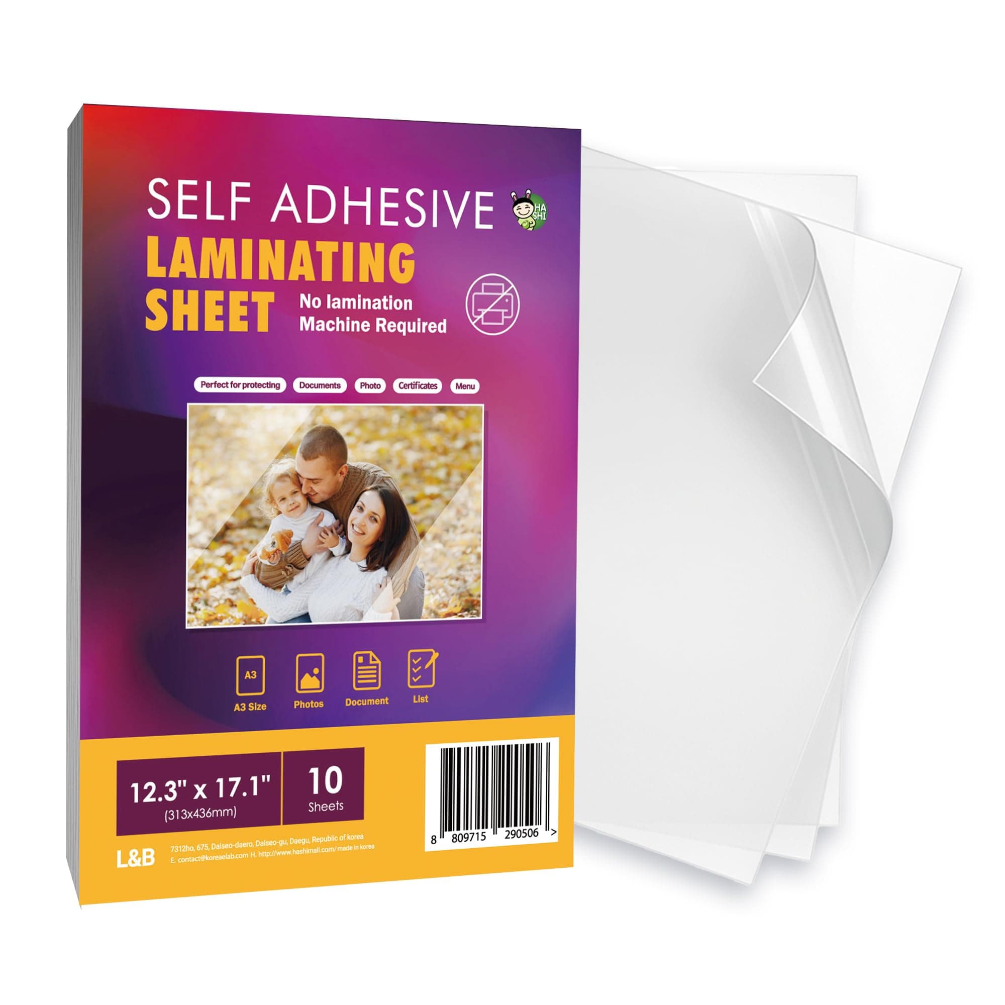 HA SHI Self Adhesive Laminating Sheets, Pouches, No Machine Need, No Heat (10 Sheets (A3,12.3x17.1 Inch) Transparent)