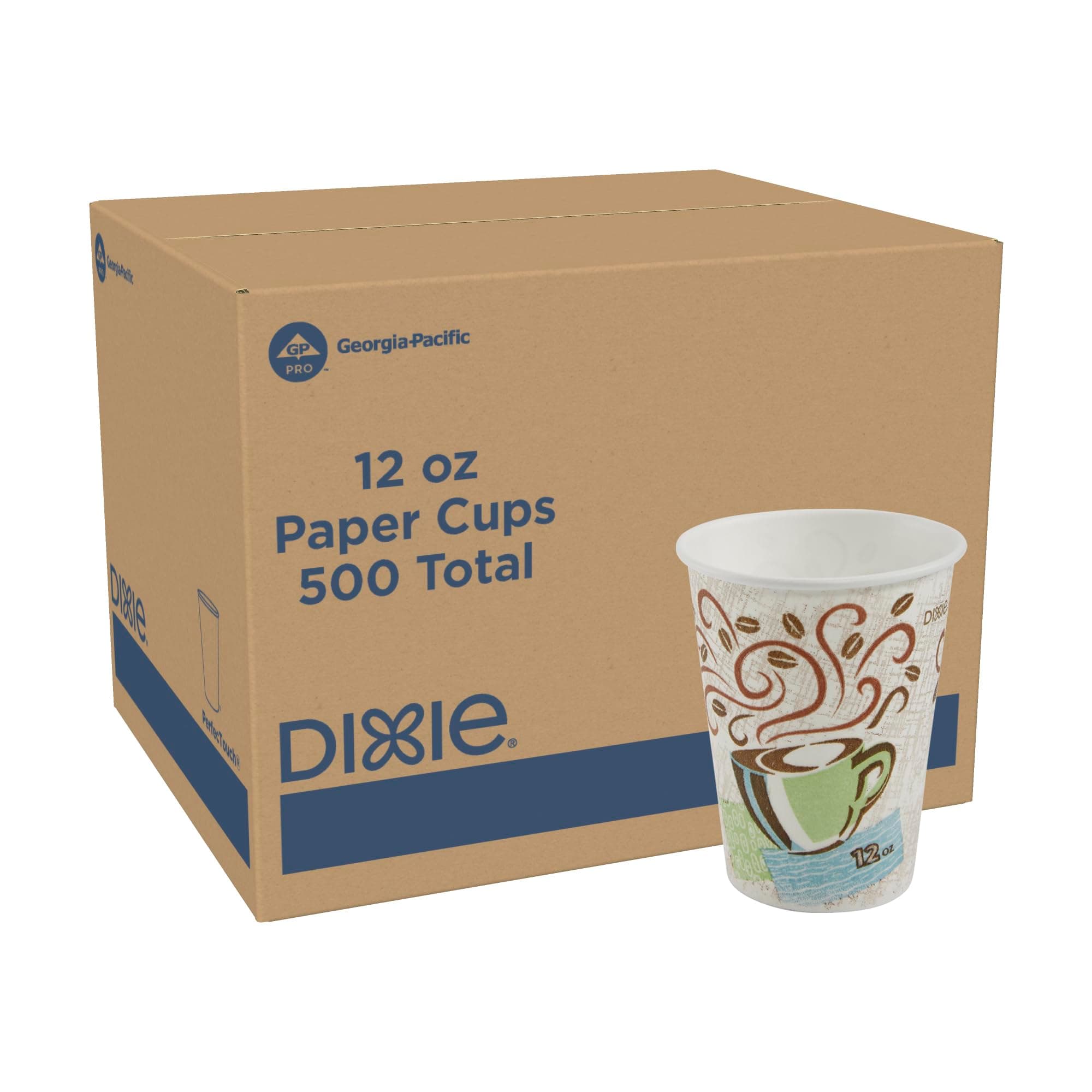- Dixie PerfecTouch 12 oz Paper Coffee Cups by GP PRO, Coffee Haze Design, 500 Count (25 Disposable Cups for each Sleeve, 20 Sleeves Per Case), 5342DX