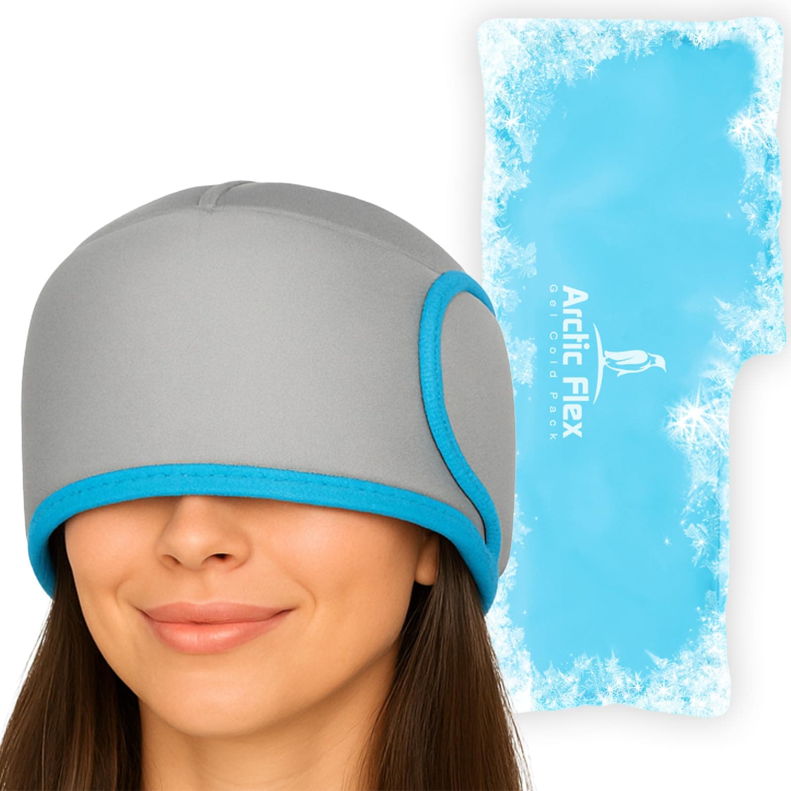 Migraine Relief Cap - Hot & Cold Compression Hat for Headache - Full Head Ice Wrap Beanie & Eye Mask for Tension & Pressure Relief - Cooling Headband - Reusable & Flexible Soft Gel Packs