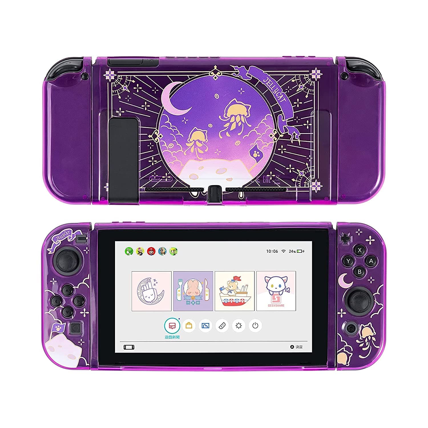GeekShare Soft TPU Case Slim Protective Cover Compatible with Nintendo Switch and Joy Con - Shock Absorption and Scratch Resistant - Jellyfish Cat