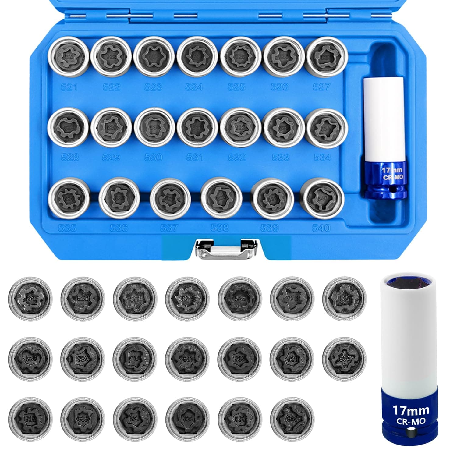 21PCS Wheel Locking Nut Key Kit Compatible with VW VAG Volkswagen, Wheel Lock Nut Socket Adapter Set, Wheel Anti-Theft Lug Nut Removal Tool, Anti-Theft Screw Remover