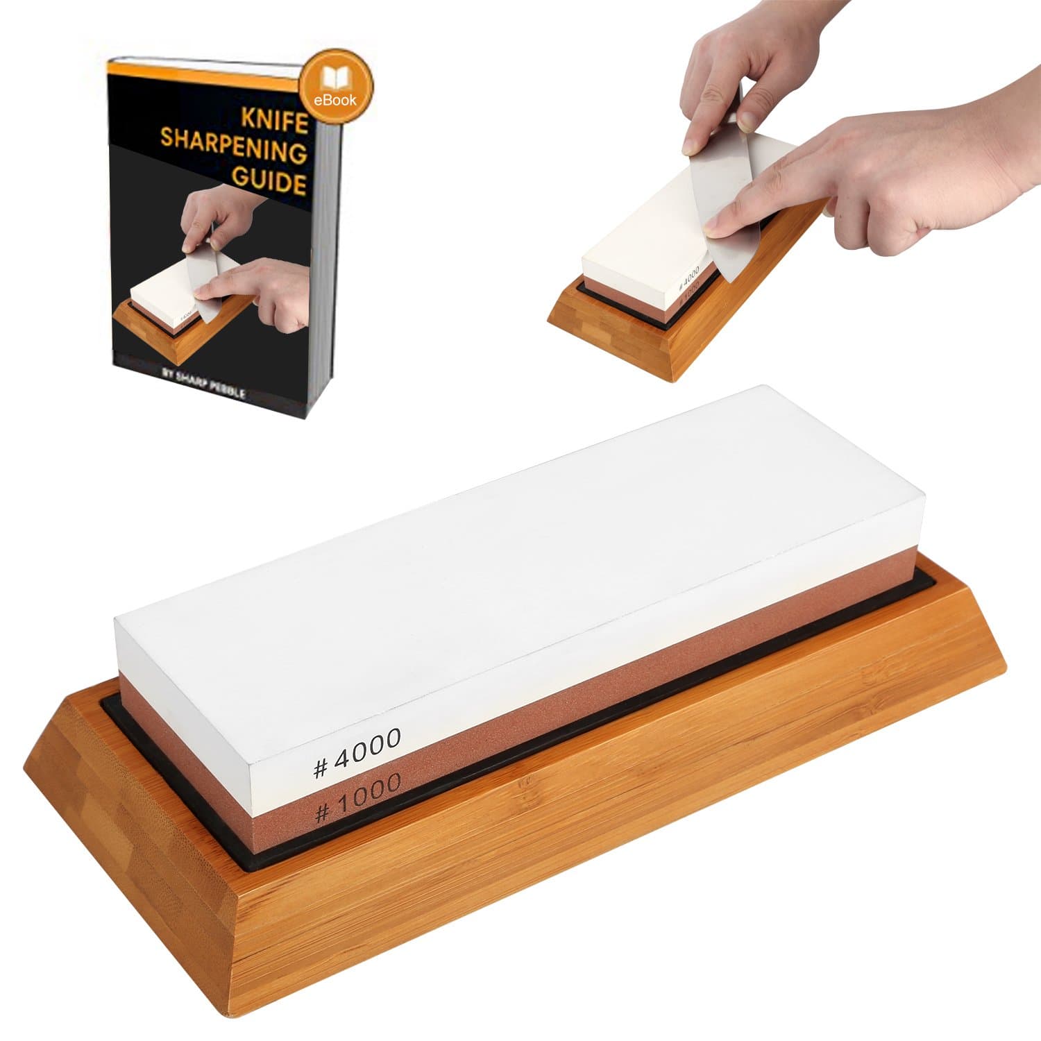 Whetstone Sharpening Stone,Knife Sharpener Kit,MayPal 1000/4000 Grit Chef Knife Sharpener Non-Slip Silicone Base Holder And Bamboo Base Included