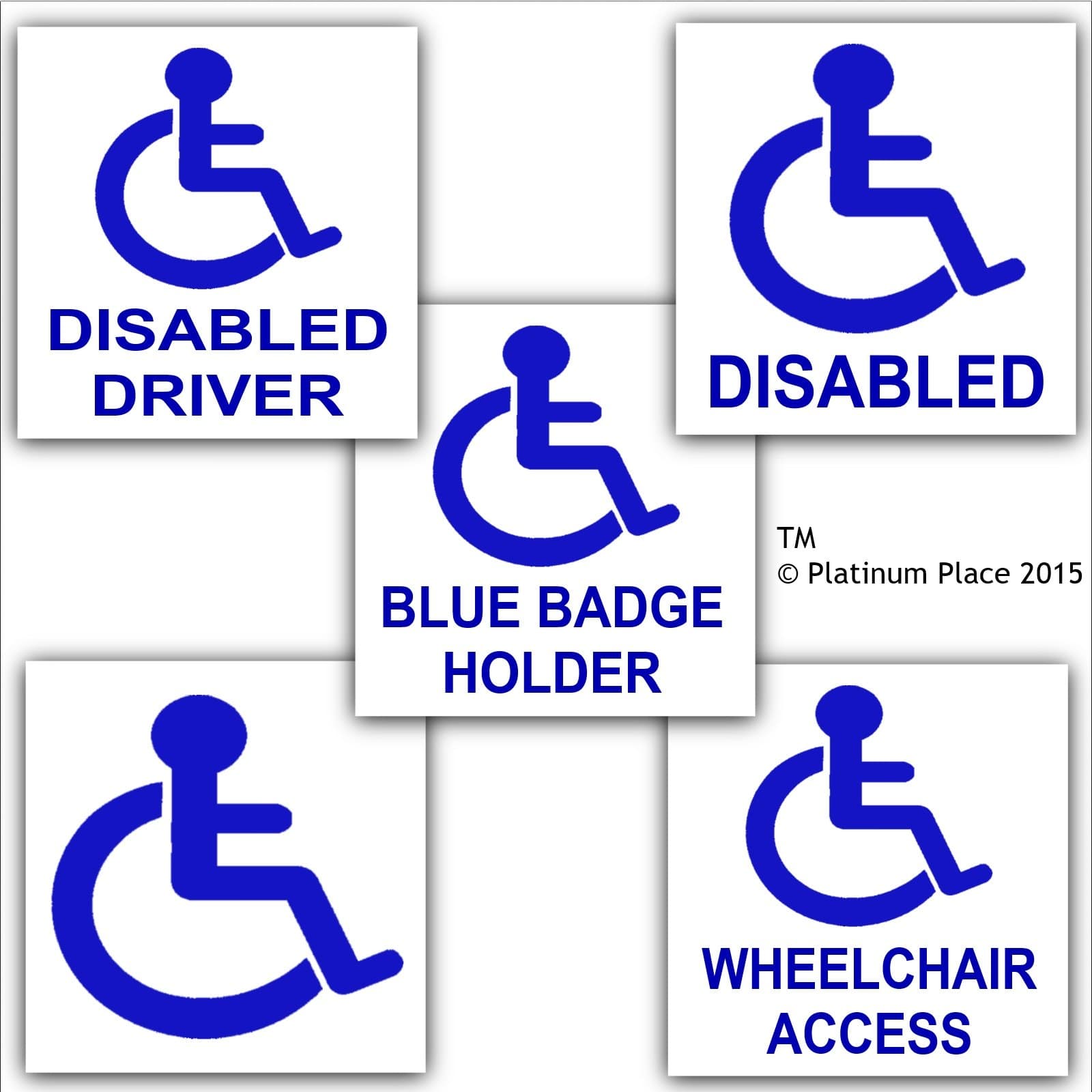 Set of 5 - Disabled Sticker Value Saver Pack- Disabled Driver,Logo,Blue Badge Holder,Wheelchair Access- Mobility Self Adhesive Signs