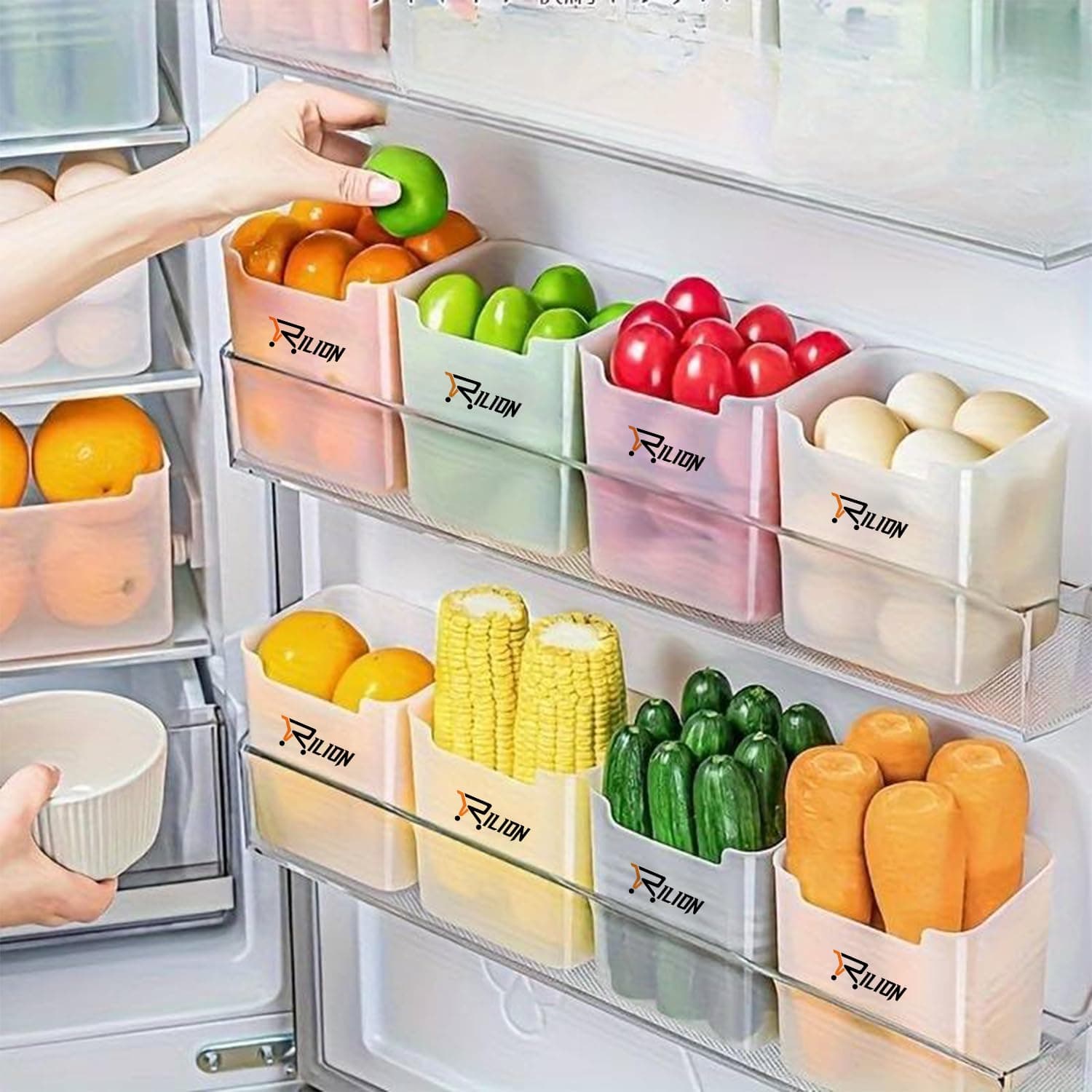 RILION 6 fridge storage boxes multipurpose containers for storage Space-saving Refrigerator Side Door Organizer for fridge kitchen Fruits Vegetables Storage Containers- transparent, Plastic