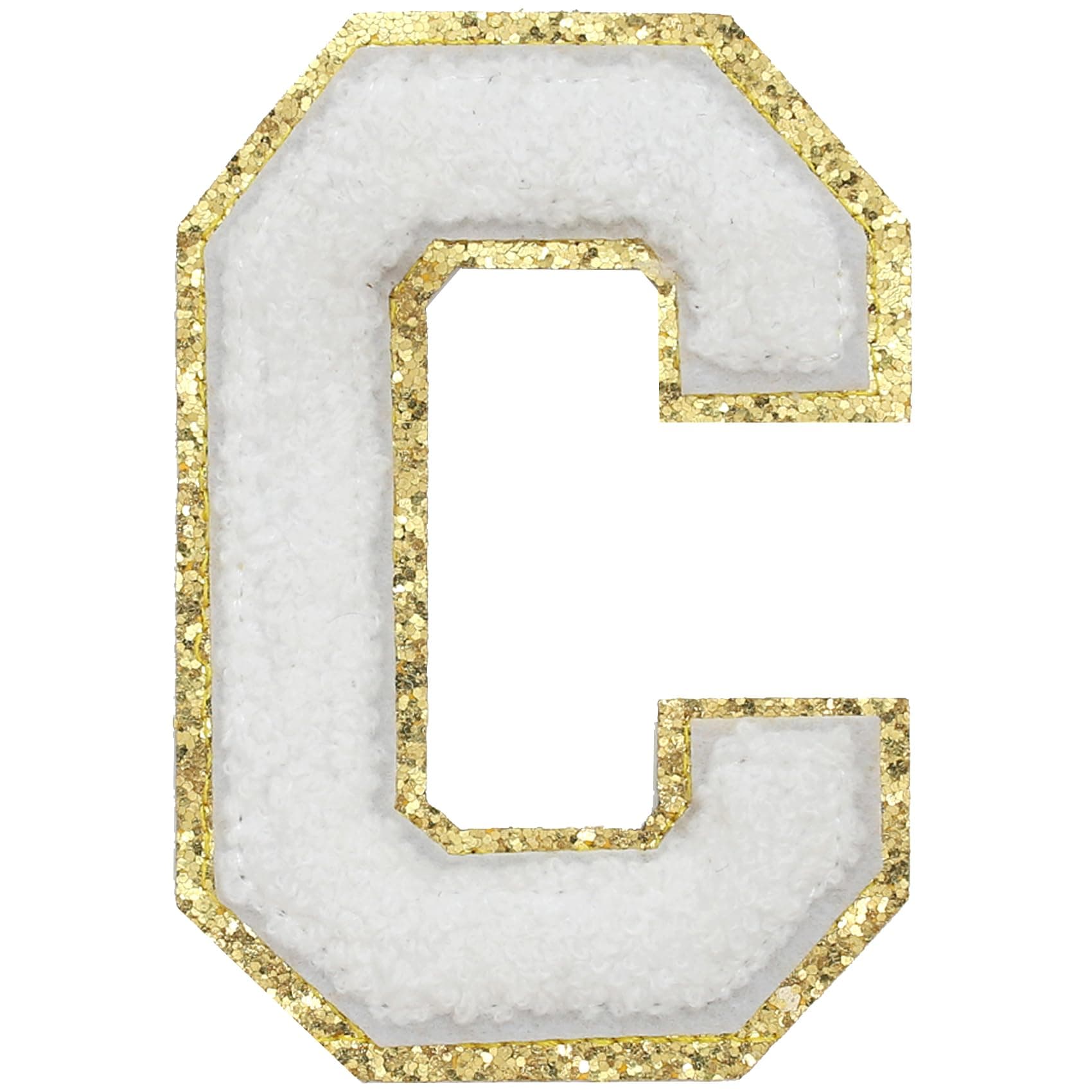 TACVEL 3PCS Chenille Letters Patch, Iron on Large Size Varsity Glitters Letter Patches for Team Costume Decoration, Height 4-1/2In, White Letter C
