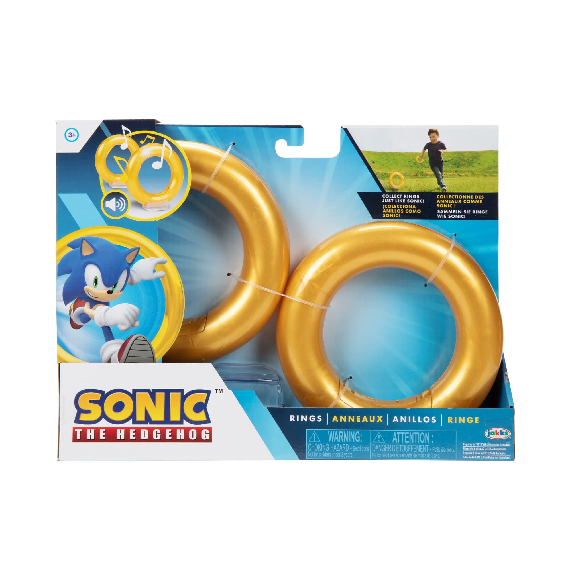 JAKKS Pacific Sonic The Hedgehog Rings 2-Pack Motion Activated Sounds from Sonic Video Game, Role Play Sonic Rings Games for Kids