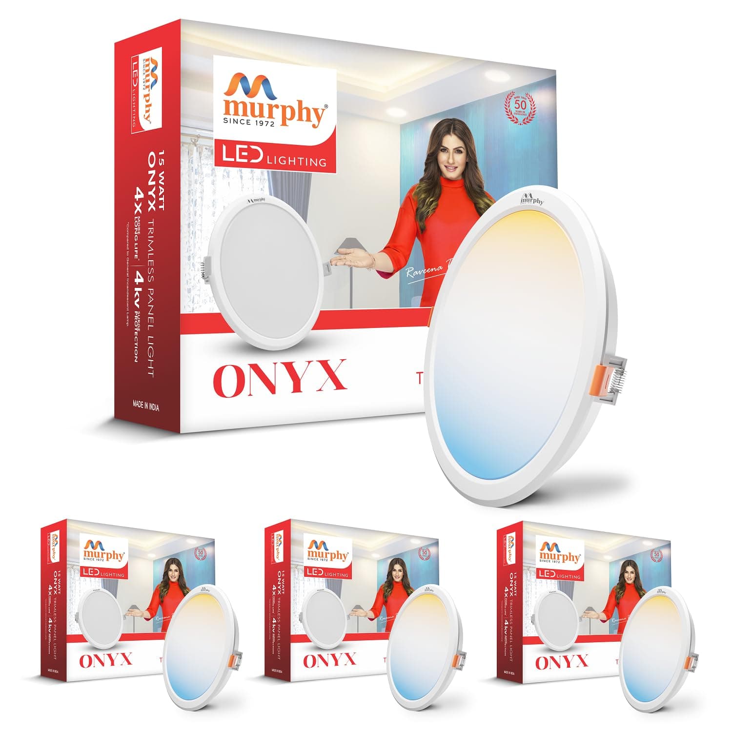 Murphy 15W Recessed Round Trimless LED Panel Light | 3-in-1 Colour Changing – Cool White/Neutral White/Warm White – Pack of 4