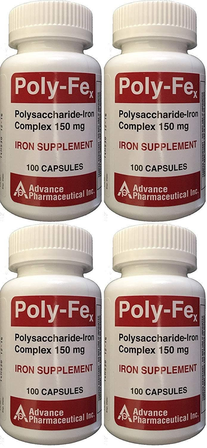 Polysaccharide Iron Complex 150 mg Capsules Iron Supplement 100 Capsules per Bottle Pack of 4 Total 400 Capsules