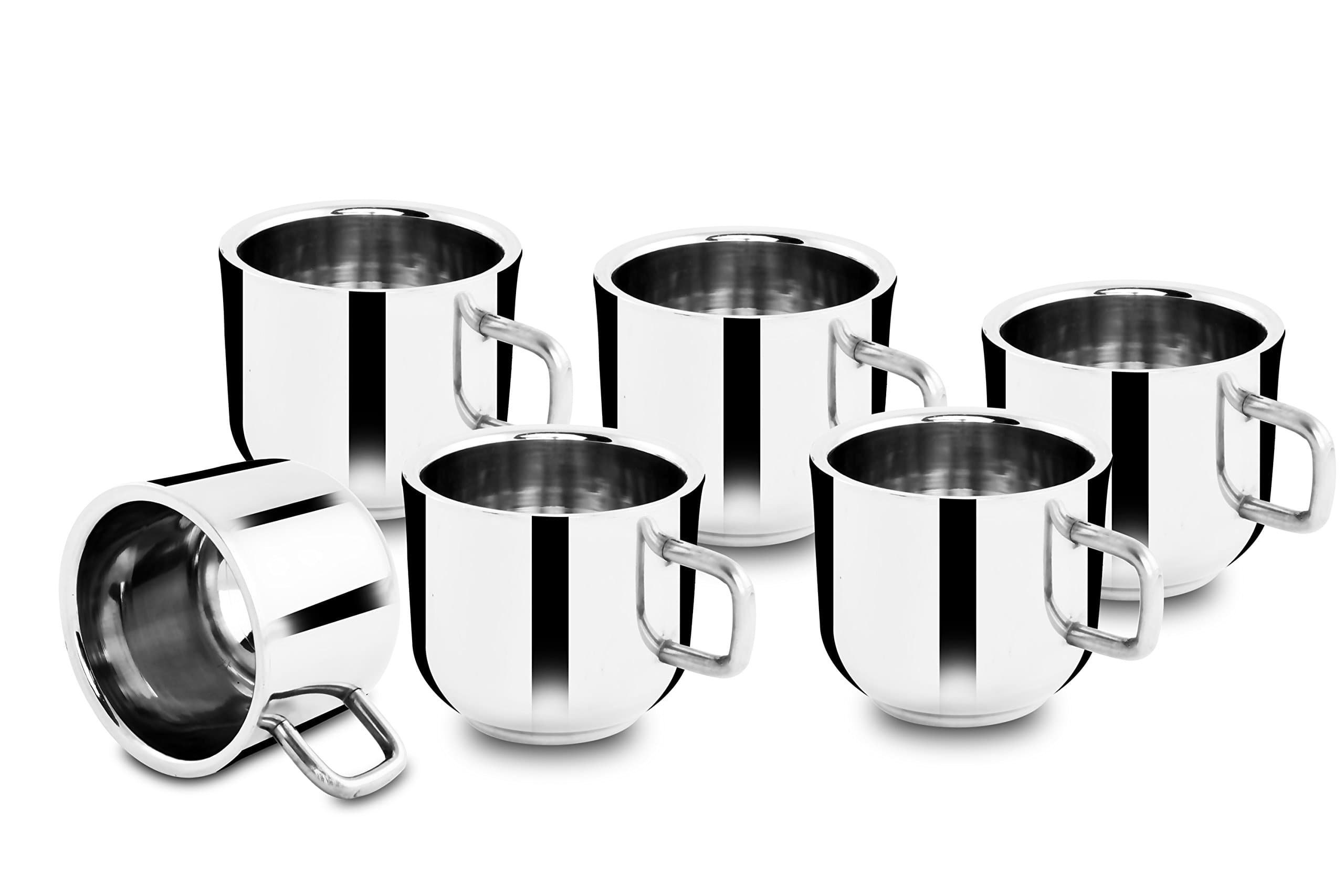 CLASSIC ESSENTIALS Stainless Steel, Double Wall Tea Cup Pack of 6, 60 ml
