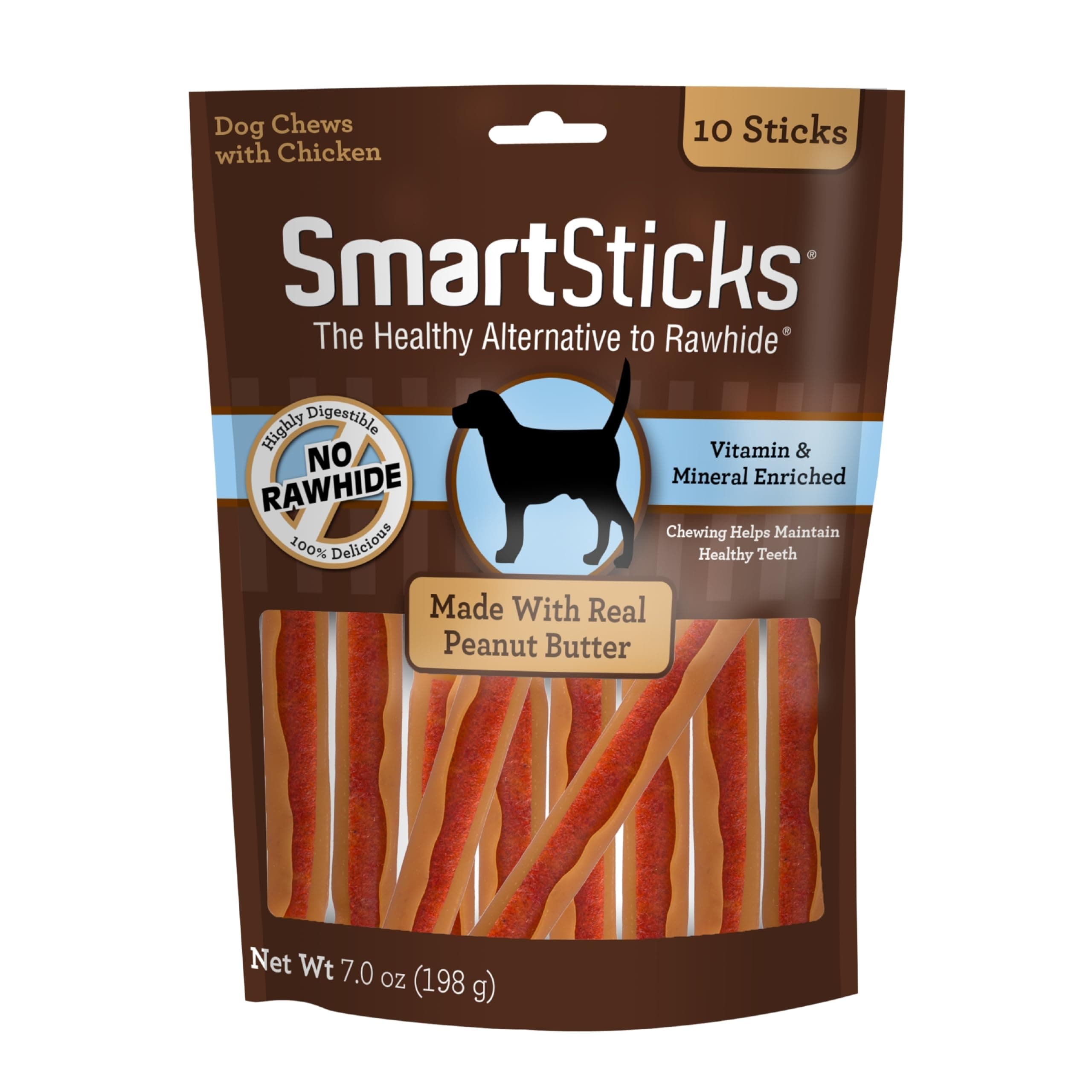 SmartBones SmartSticks with Real Peanut Butter 10 Count, Rawhide-Free Chews for Dogs