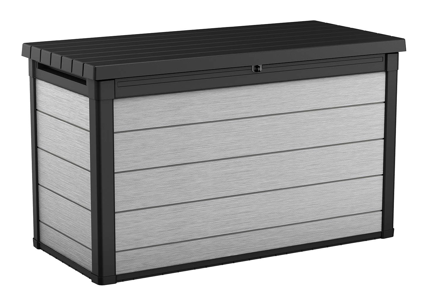 Denali 200 Gallon Resin Large Deck Box with Double Wall 20mm Panels - Paintable and Drillable-Organization and Storage for Patio Furniture and Outdoor Items, Grey & Black