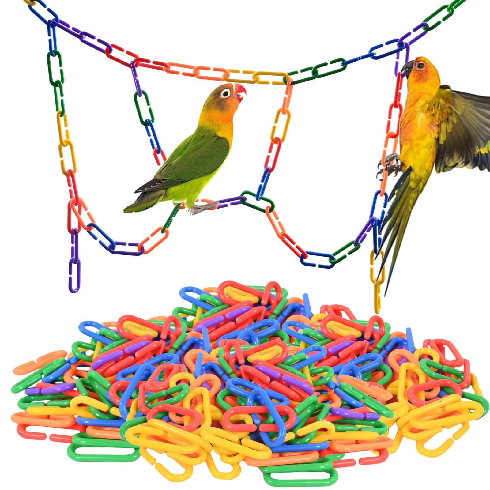 Sukh 350pcs Plastic C Clips Hooks Chain Links - Interchangeable Rainbow C-Links for Pet Parrot Parakeets Rat Sugar Glider Small Bird Cage Toys, Children Learning Supplies.