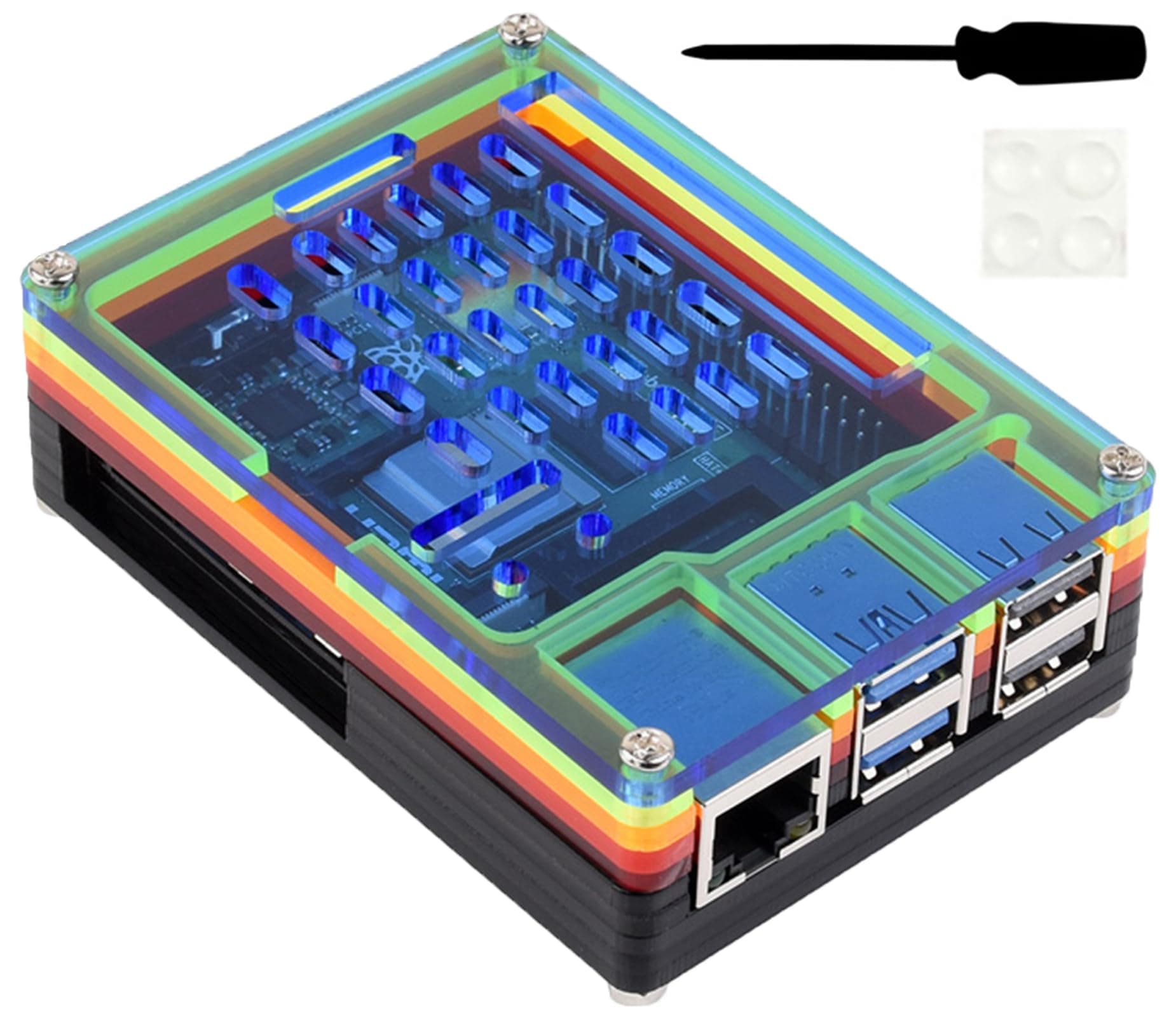 Rainbow Acrylic Case for Raspberry Pi 5, Colorful Translucent Acrylic Case, Supports Installing Official Active Cooler Nice Looking Dustproof